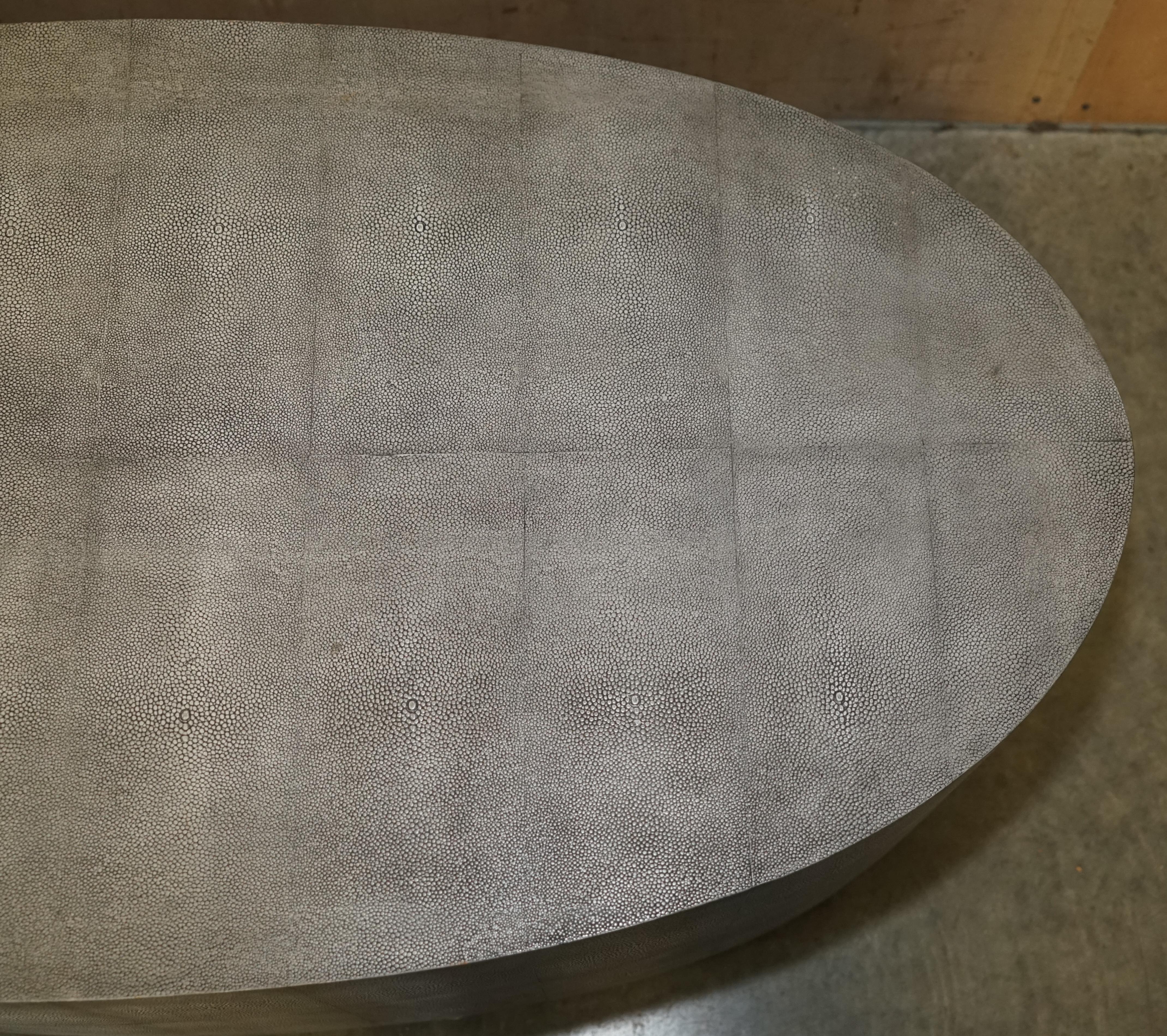 Stunning Contemporary Grey Shagreen Shark / Ray Skin Oval Coffee Table 2