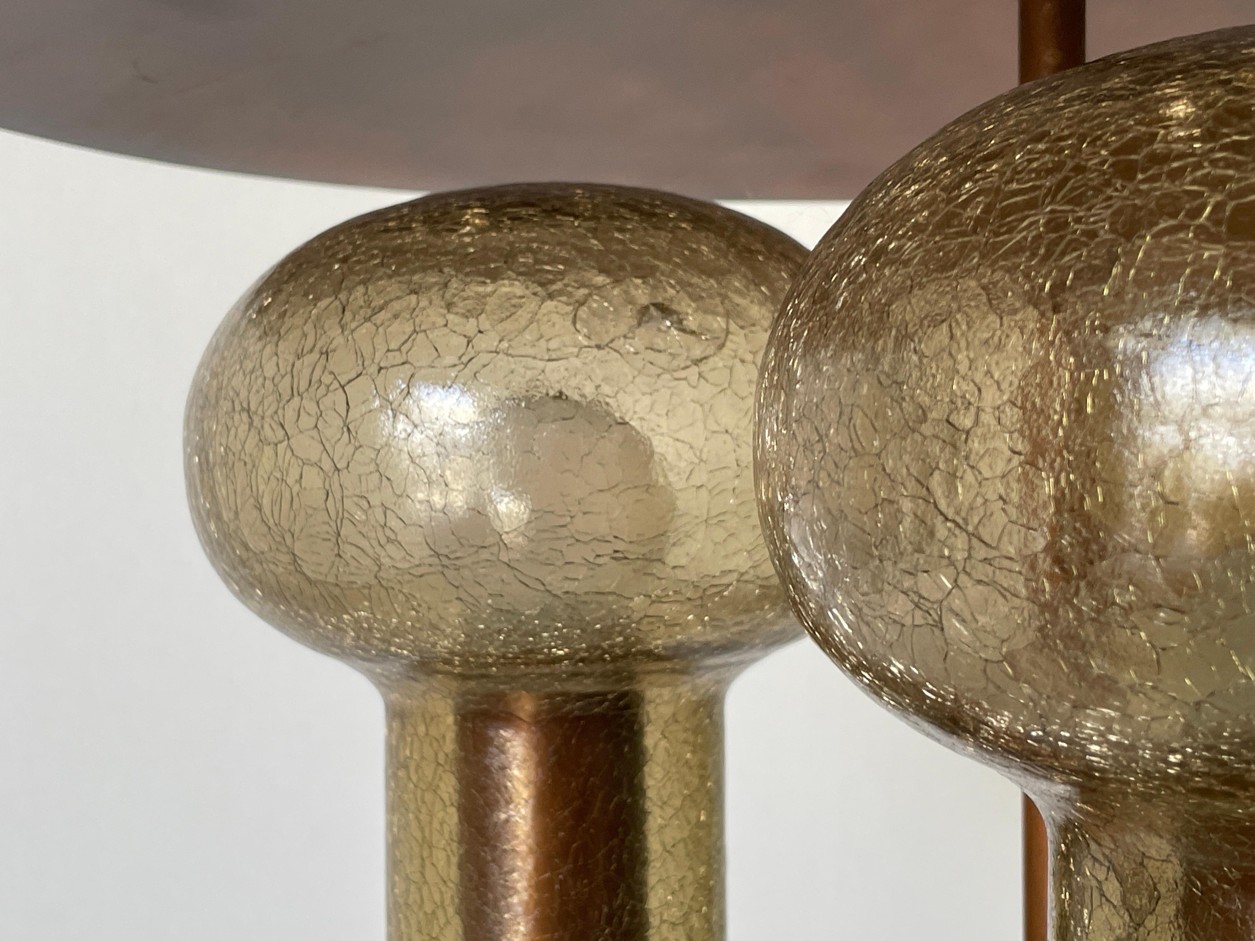 Superbe lustre en cuivre et tubes de verre fumé soufflés à la main, années 1960, Allemagne en vente 4