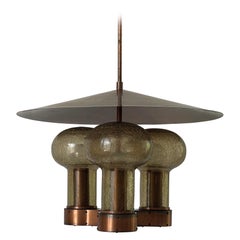 Vintage Stunning Copper & Hand Blowing Smoke Glass Tubes Chandelier, 1960s, Germany