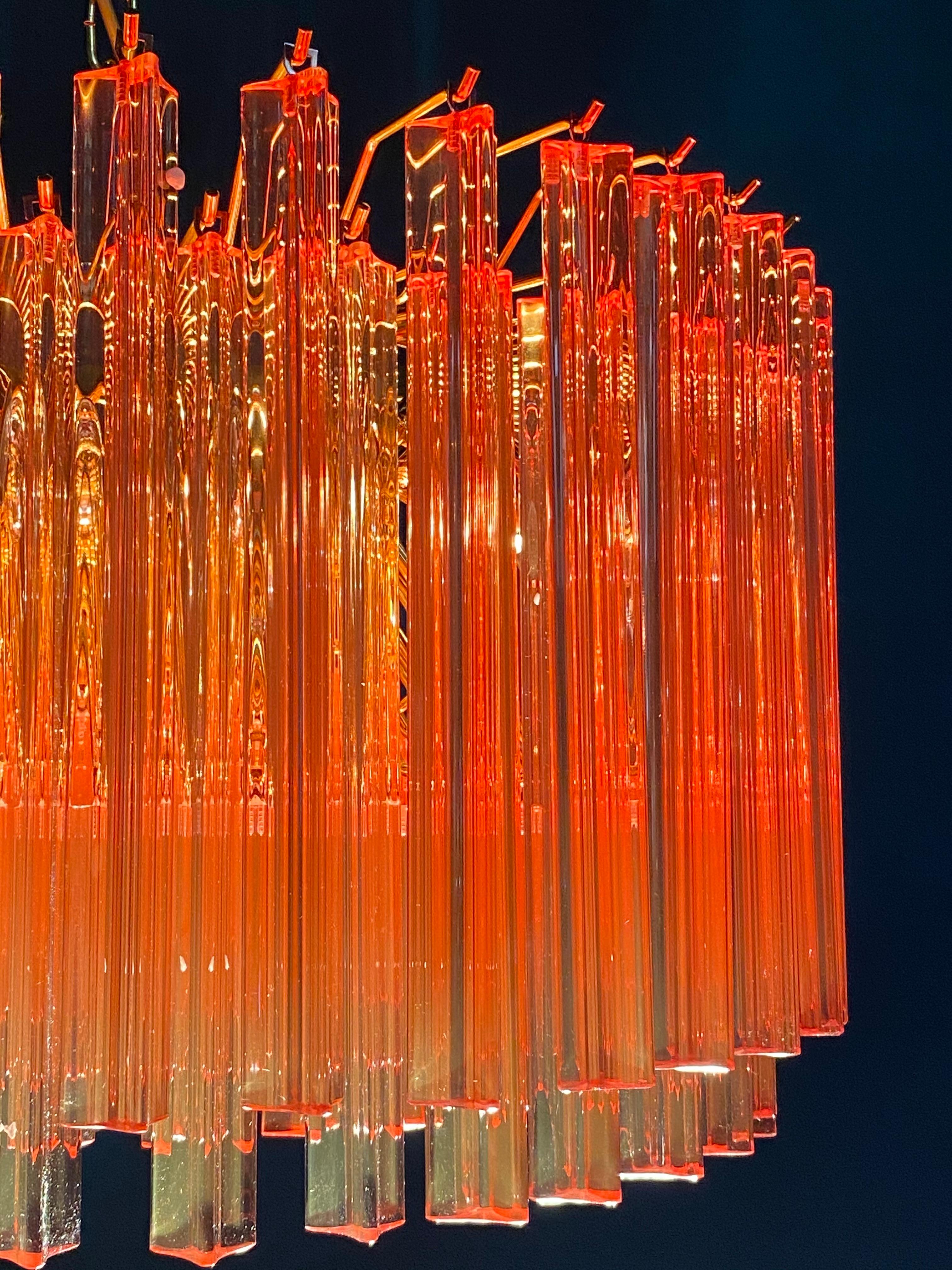 Modern Stunning Coral Triedi Crystal Prism Chandelier For Sale