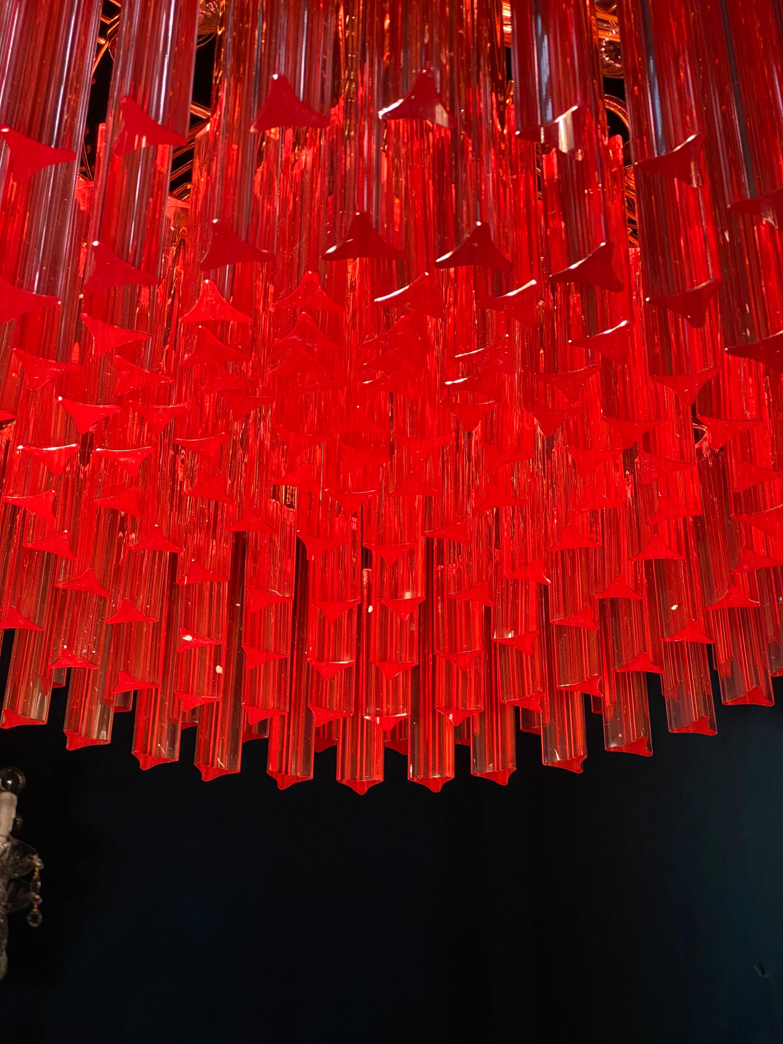 Late 20th Century Stunning Coral Triedi Crystal Prism Chandelier For Sale