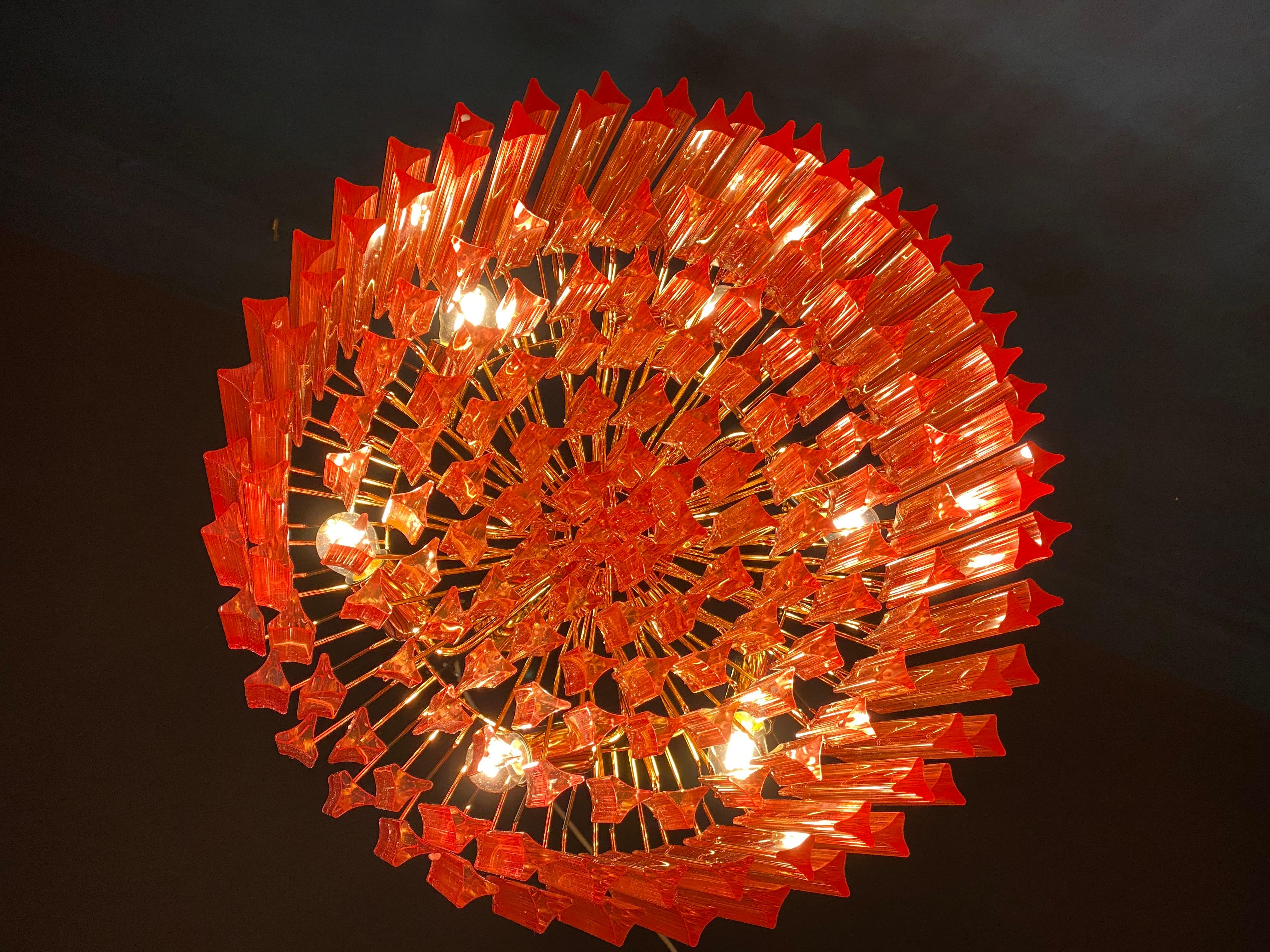 Late 20th Century Stunning Coral Triedi Crystal Prism Chandelier For Sale