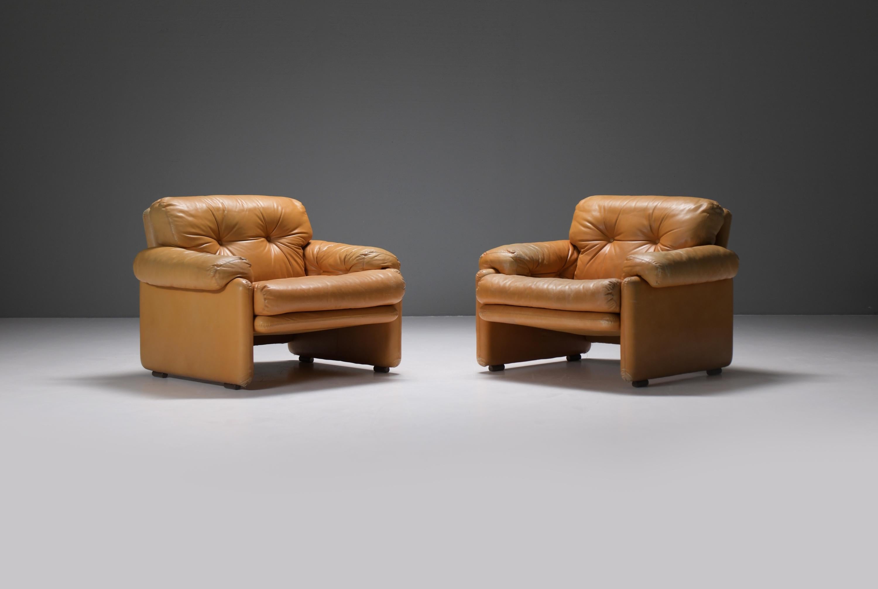  Stunning Coronado chairs in cognac leather by Afra & Tobia Scarpa - B&B Italia For Sale 3