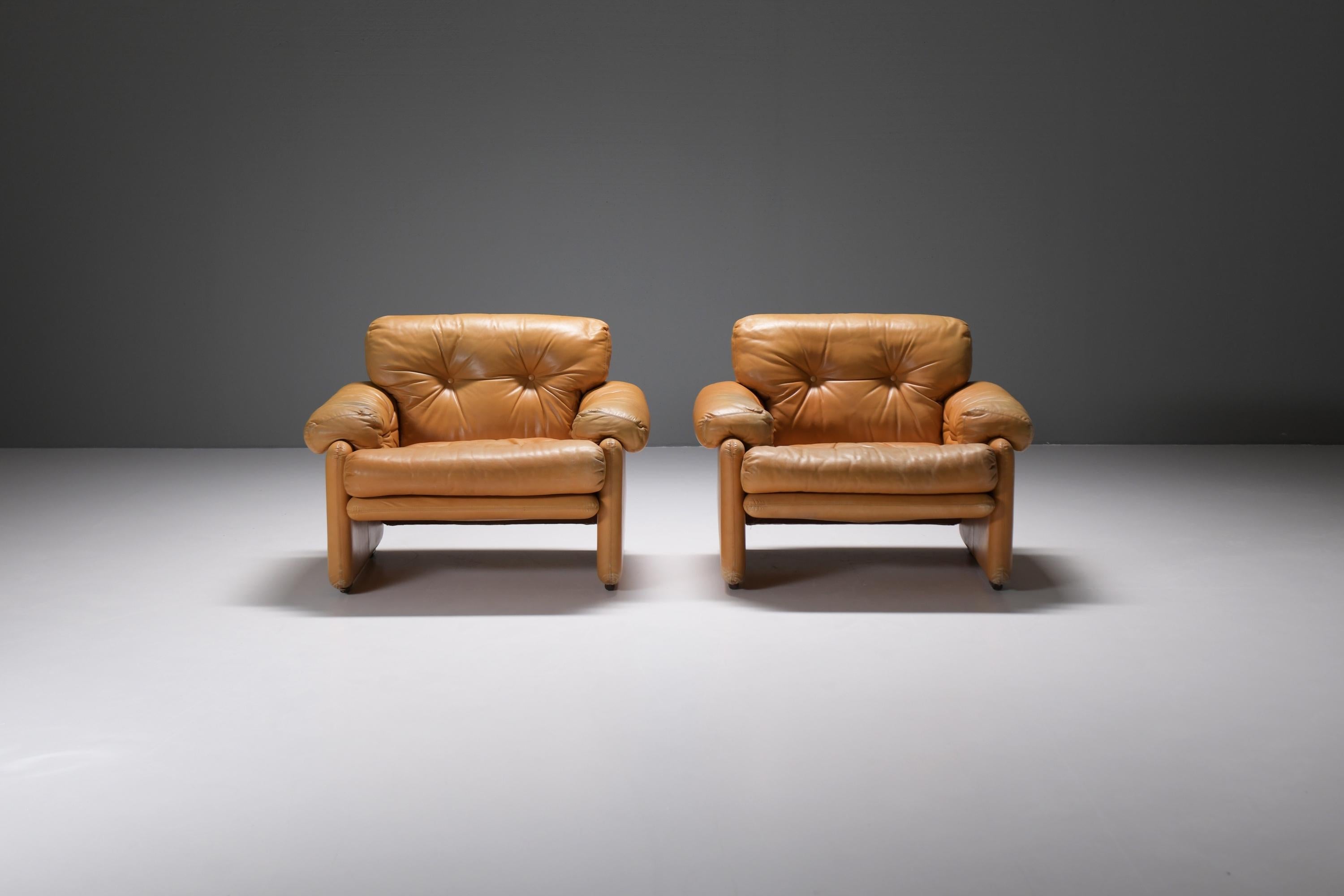 Mid-Century Modern Stunning Coronado chairs in cognac leather by Afra & Tobia Scarpa - B&B Italia For Sale