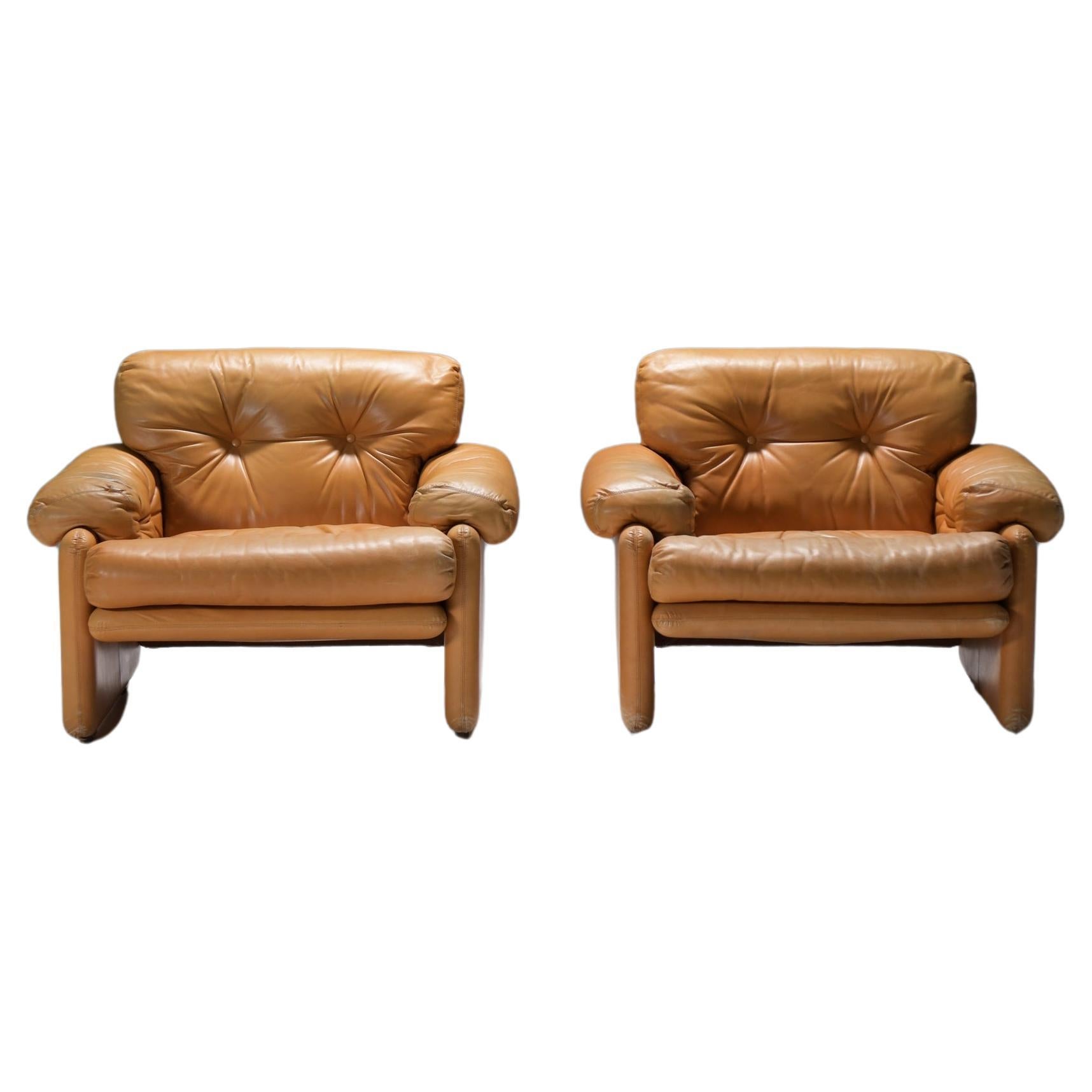  Atemberaubende Coronado-Stühle aus cognacfarbenem Leder von Afra & Tobia Scarpa - B&B Italia