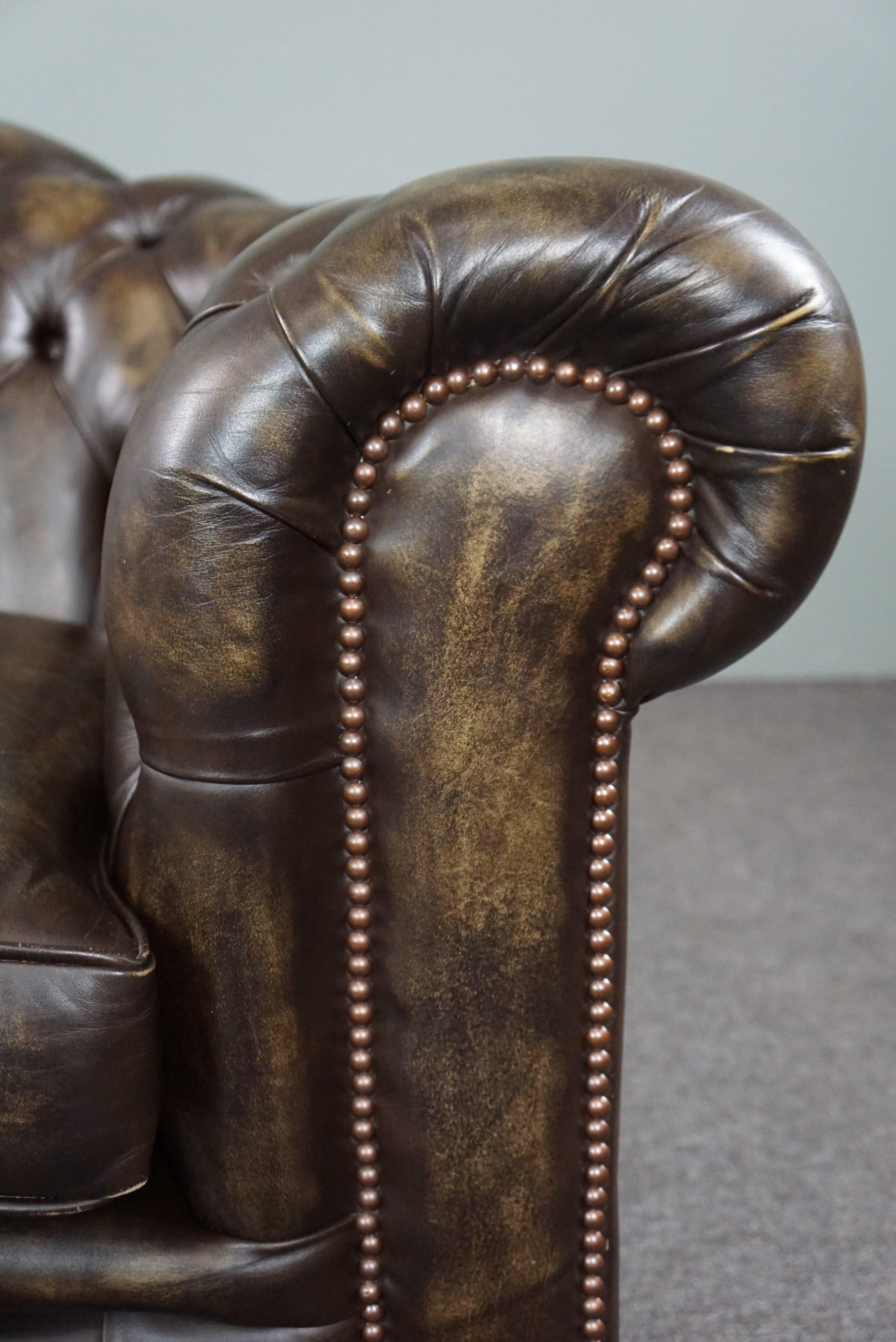 Stunning cow leather Chesterfield sofa, 2 seater For Sale 3