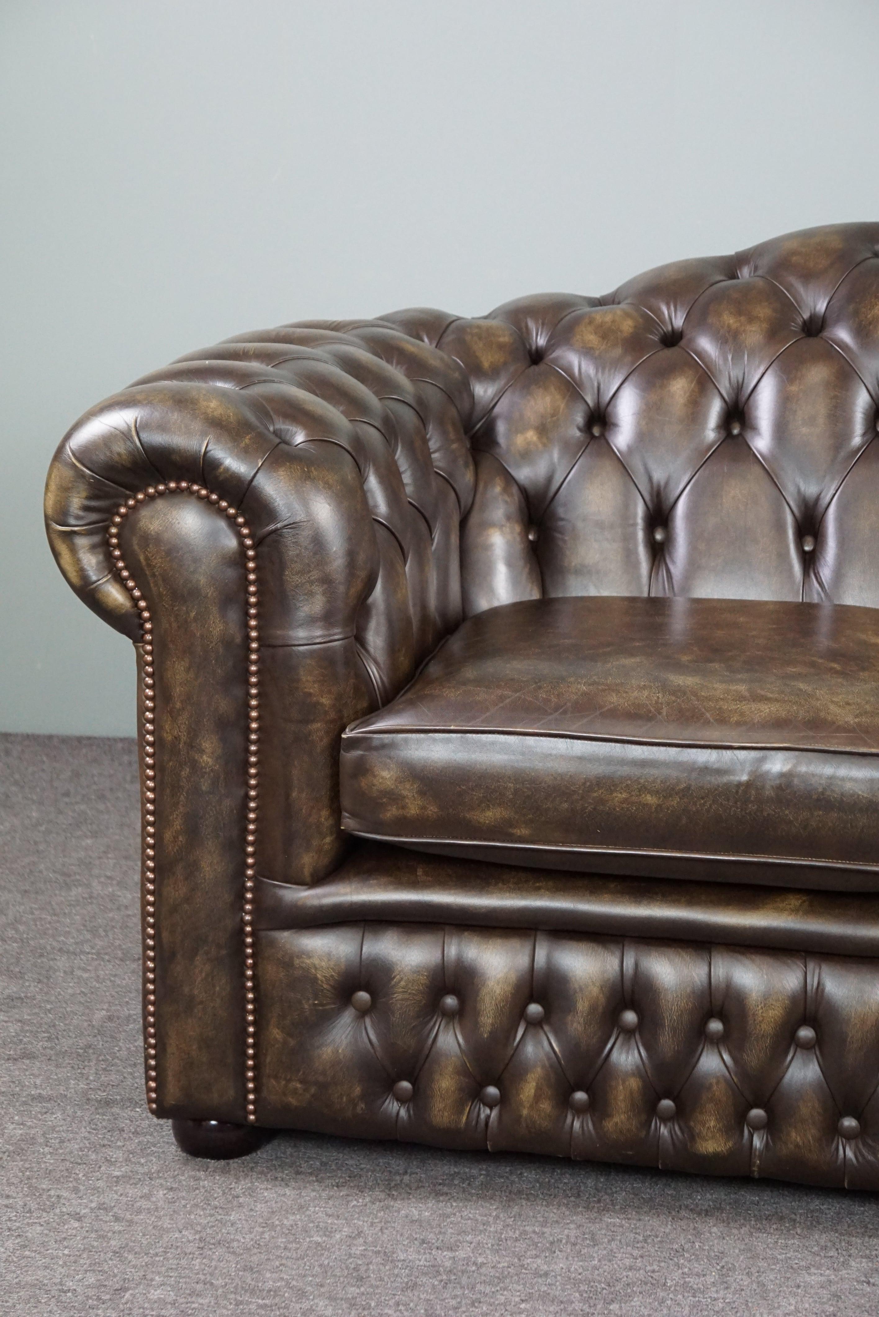 Atemberaubendes Chesterfield-Sofa aus Rindsleder mit 2 Sitzen im Zustand „Gut“ im Angebot in Harderwijk, NL