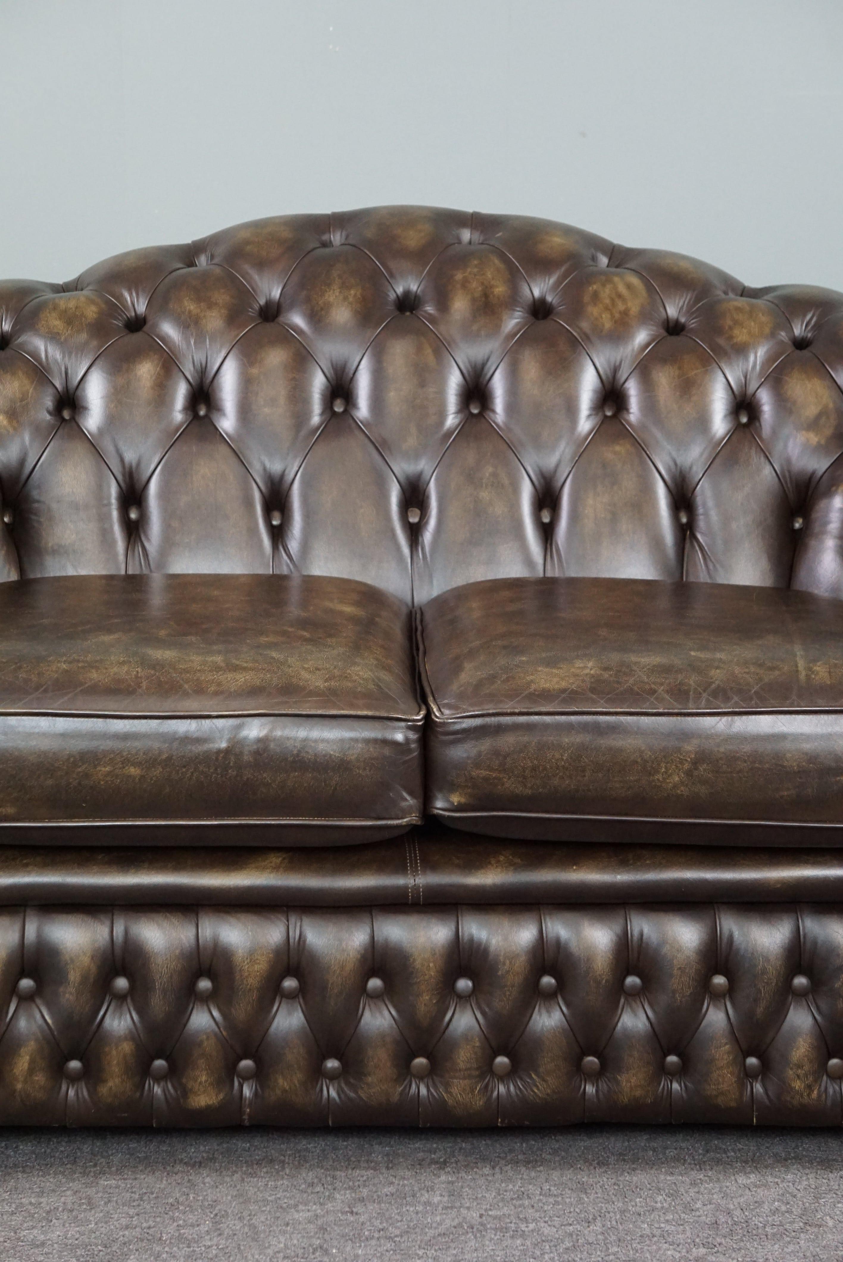 20th Century Stunning cow leather Chesterfield sofa, 2 seater For Sale
