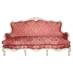 Stunning Crackle Painted and Gilded Silk Upholstered French Louis XV Settee