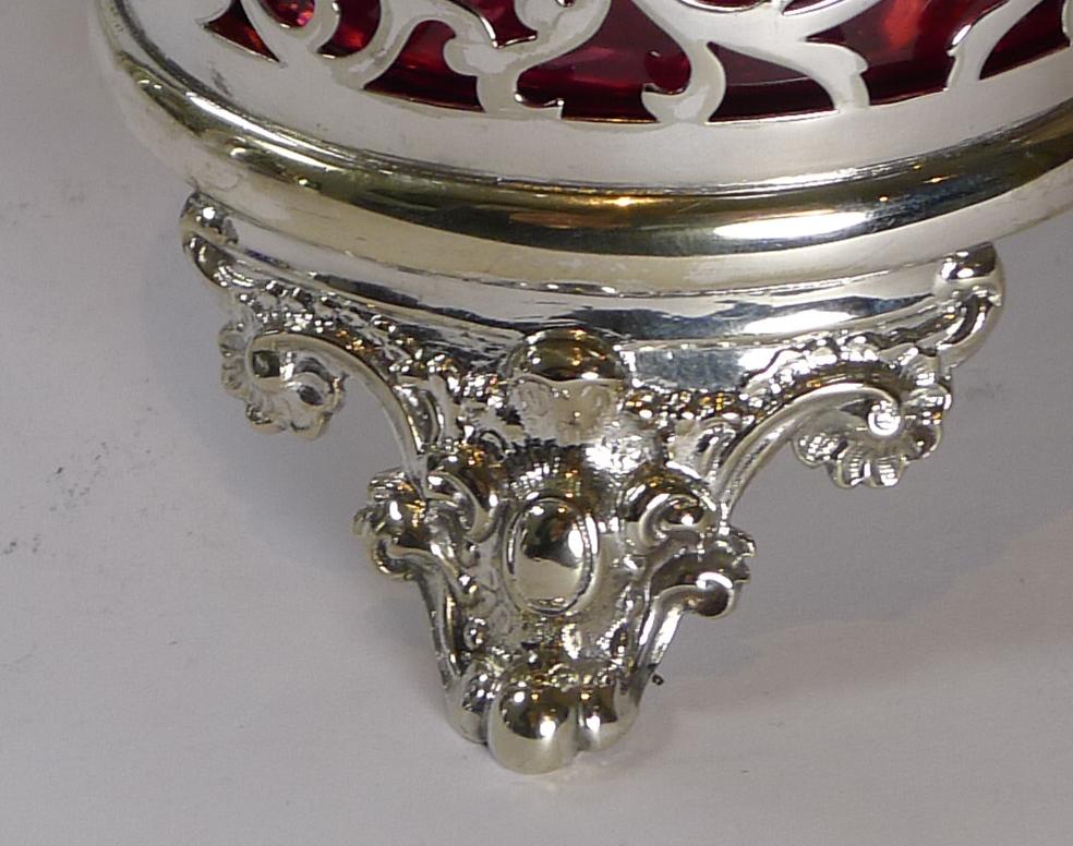 Stunning Cranberry Glass and Silver Plate Decanter Set c.1890 8