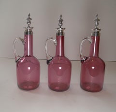 Stunning Cranberry Glass and Silver Plate Decanter Set c.1890