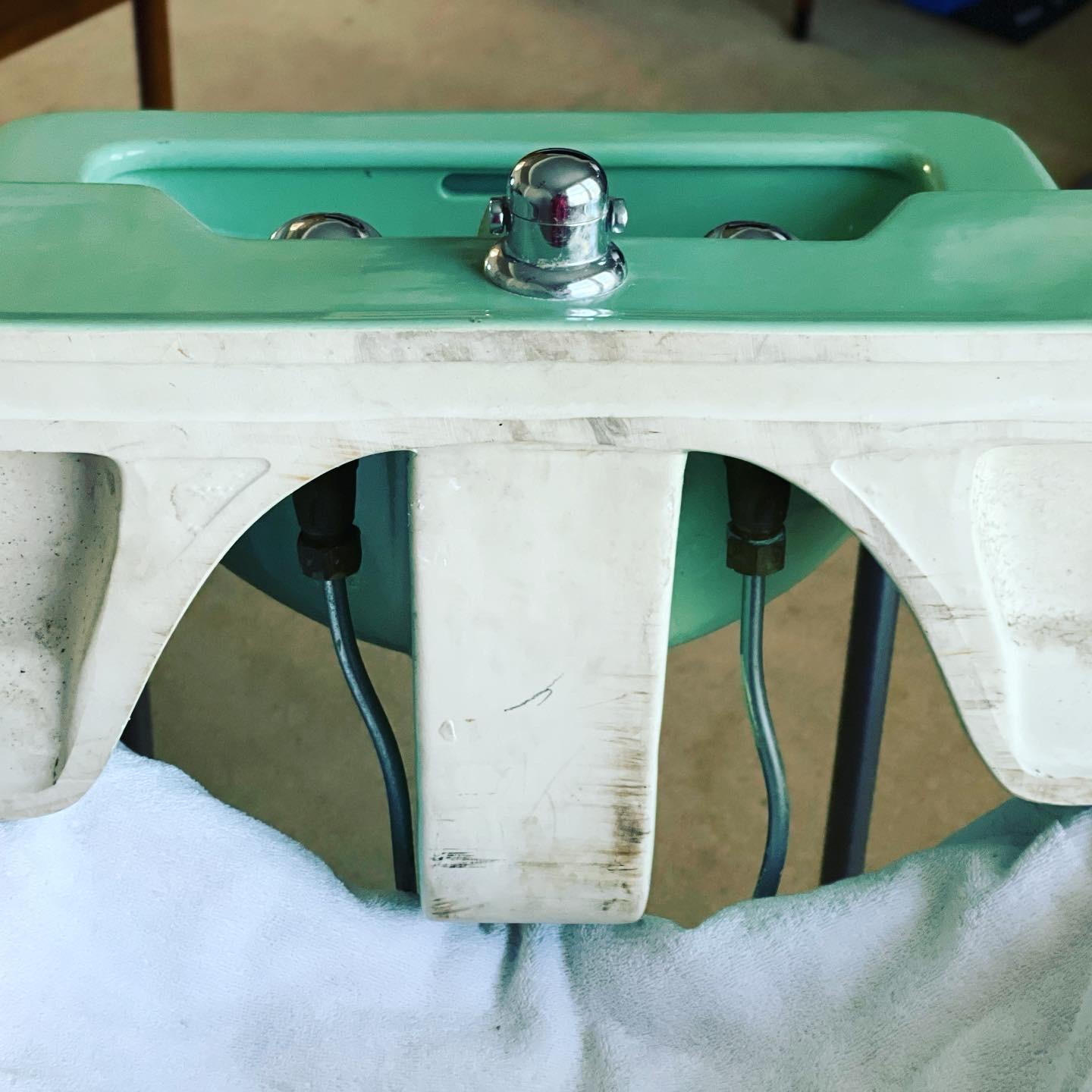 20th Century Stunning Crane “Drexel” Sink in Jade, Featuring Chrome Towel Bars and Legs