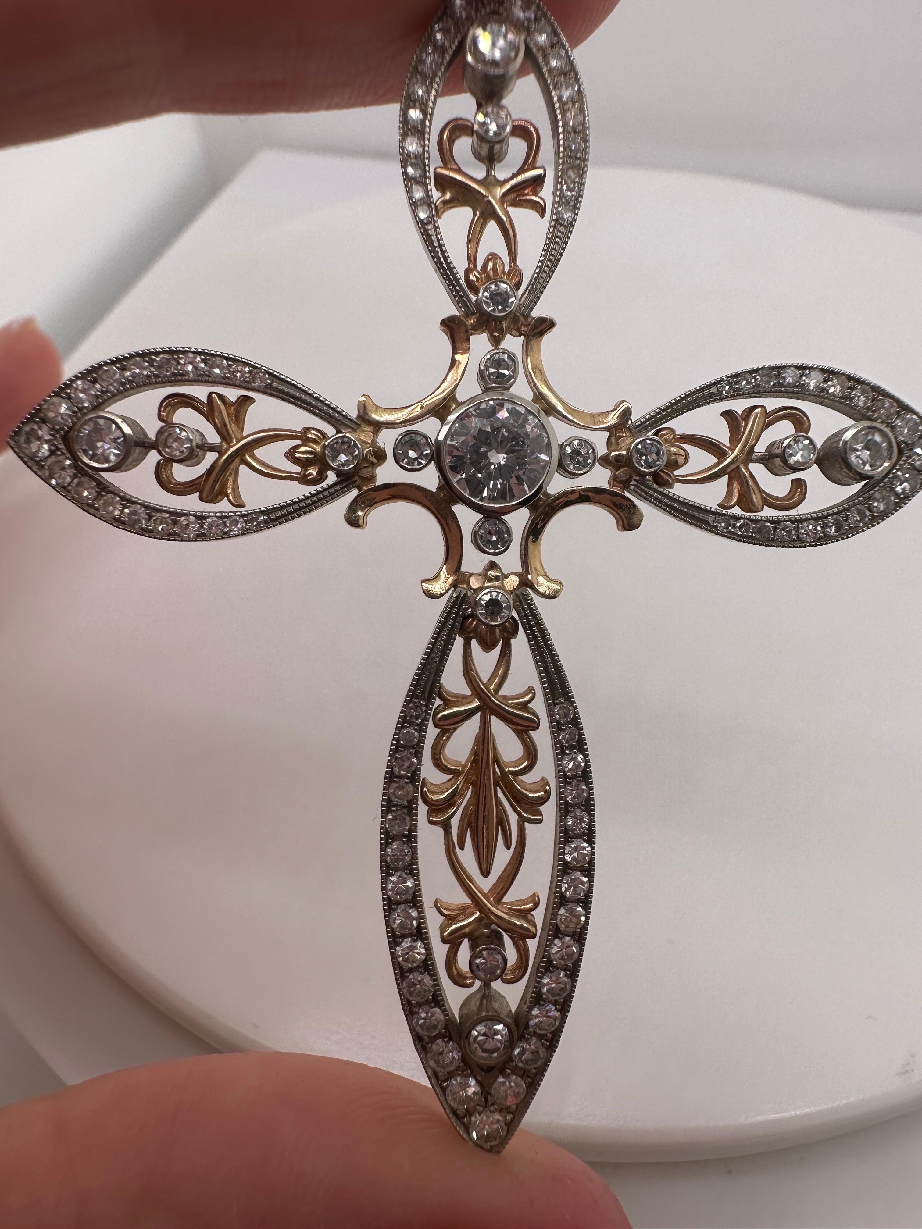Stunning cross 14Kt gold 2 carats of diamonds HUGE In New Condition For Sale In Boca Raton, FL