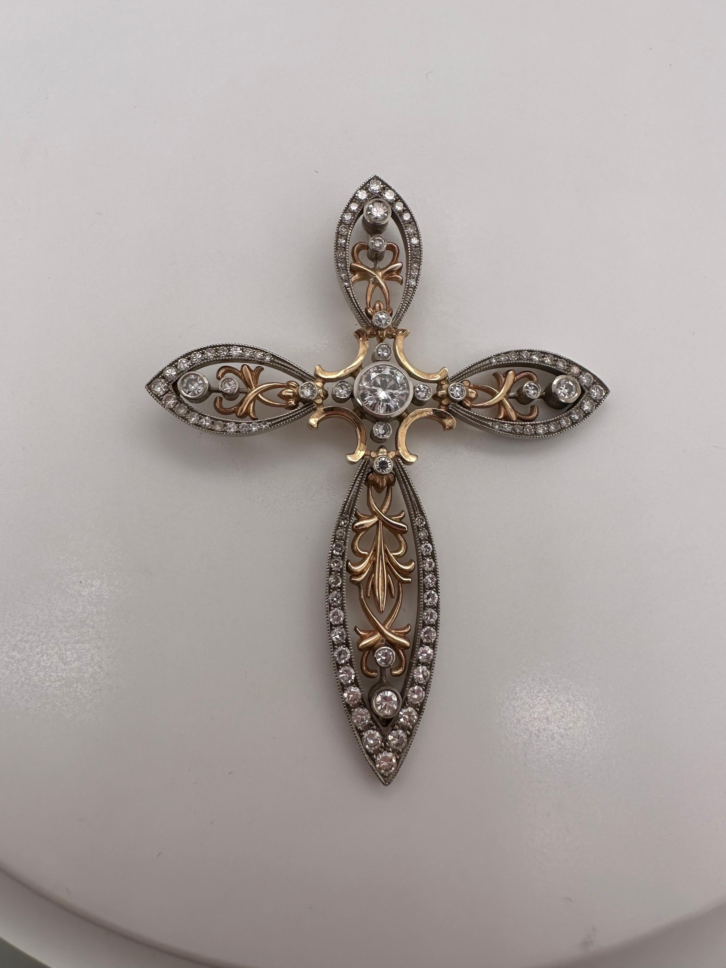 Stunning cross 14Kt gold 2 carats of diamonds HUGE For Sale 1