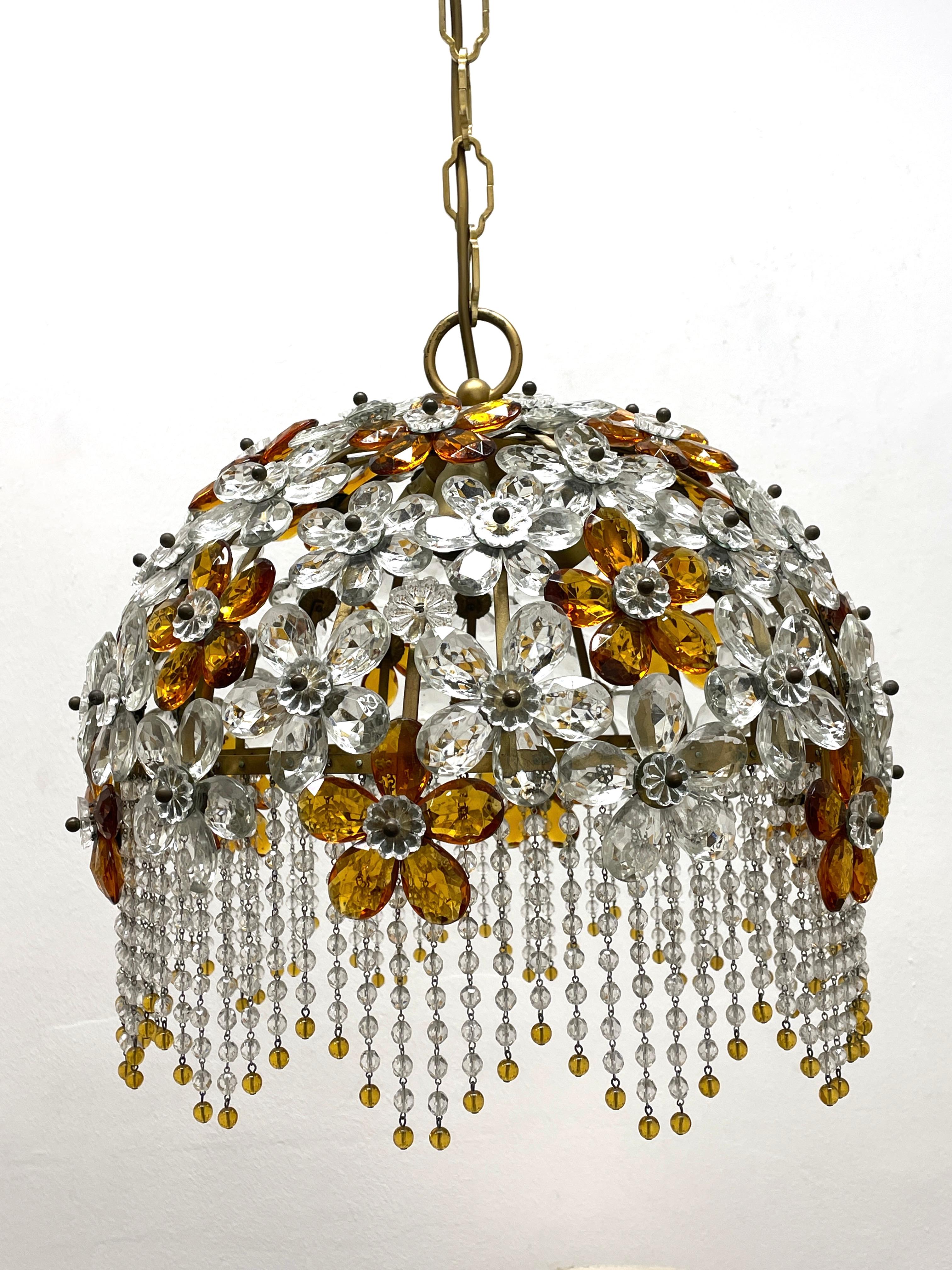 Stunning Crystal Flower Chandelier Pendant Light Banci Italy, Vintage 1960s In Good Condition In Nuernberg, DE