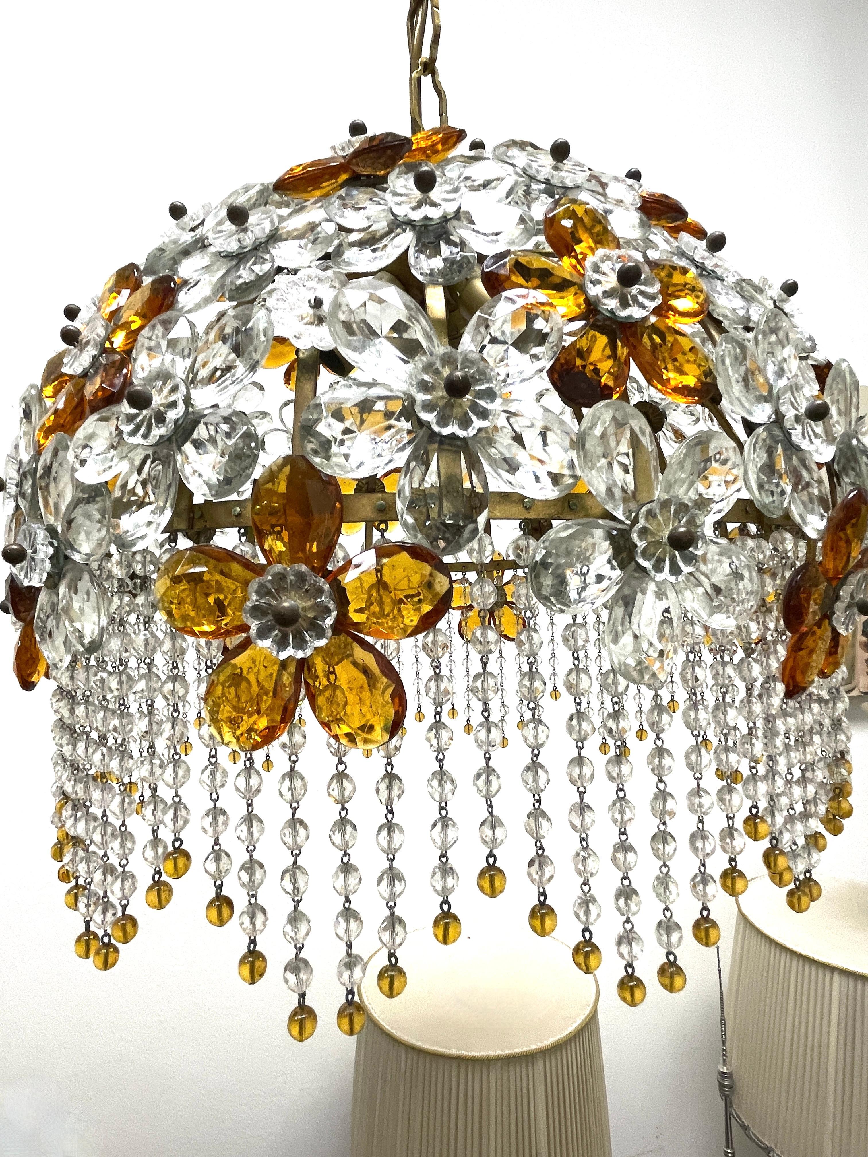 Mid-20th Century Stunning Crystal Flower Chandelier Pendant Light Banci Italy, Vintage 1960s