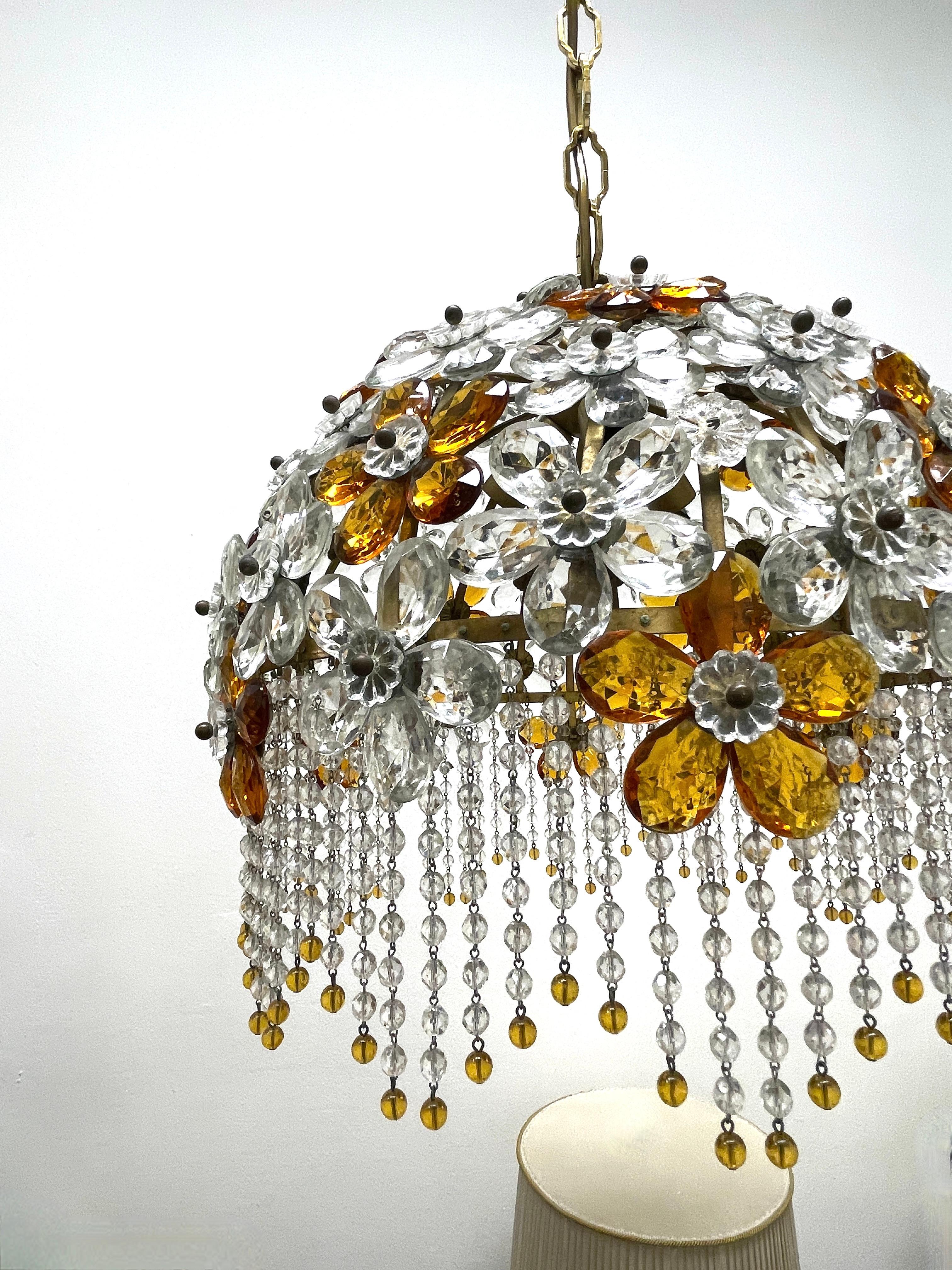 Stunning Crystal Flower Chandelier Pendant Light Banci Italy, Vintage 1960s 1
