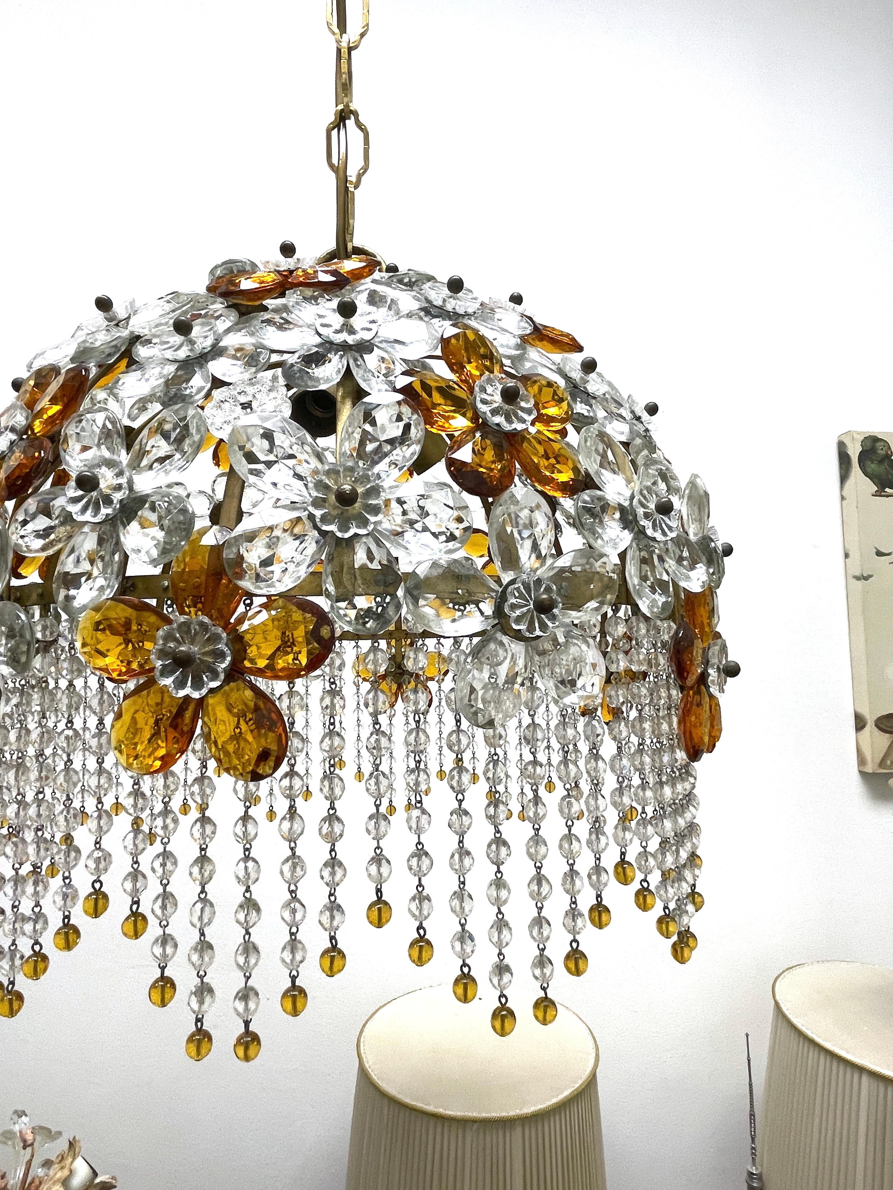Stunning Crystal Flower Chandelier Pendant Light Banci Italy, Vintage 1960s 2