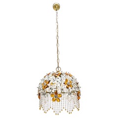 Stunning Crystal Flower Chandelier Pendant Light Banci Italy, Vintage 1960s