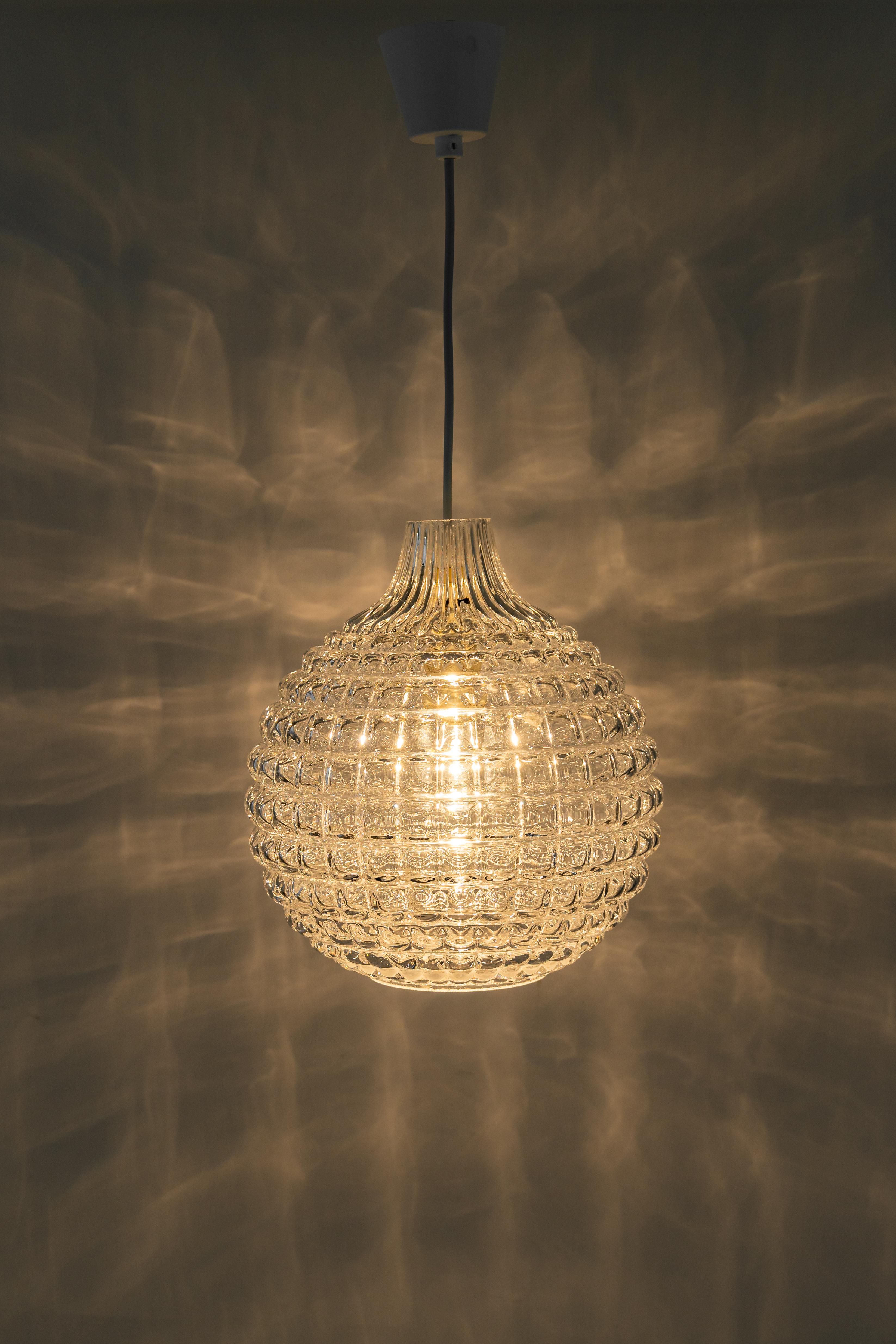 Late 20th Century 1 of 2 Stunning Crystal Glass Pendant Light, Peill & Putzler, Germany, 1970s For Sale
