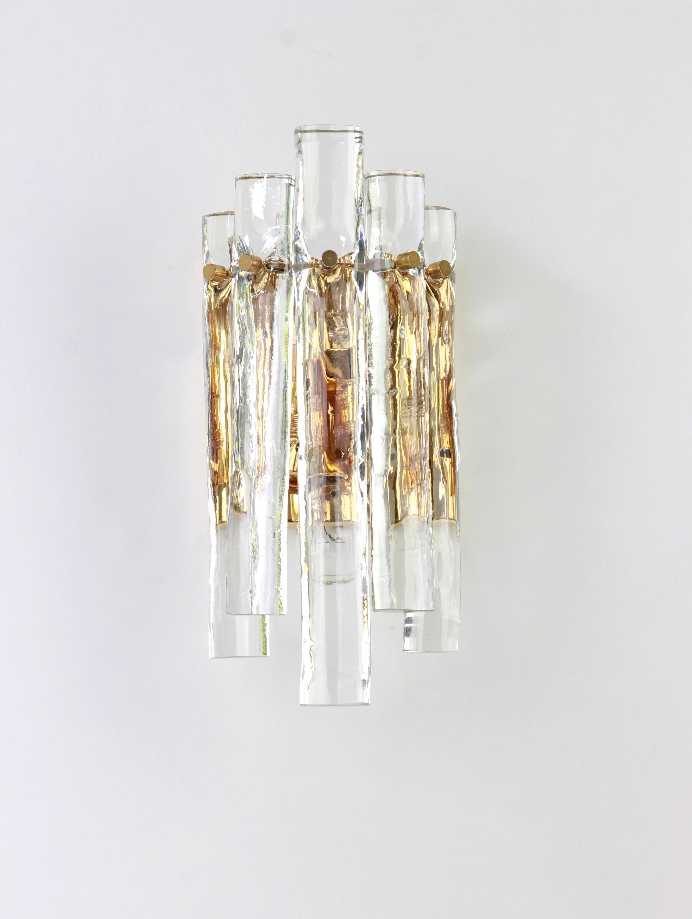 Stunning golden sconces with crystal rods, made by Kinkeldey, Germany, circa 1970-1979. It’s composed of crystal glass pieces on gilded brass frame.
From the Series: Cascade

Best of the 1970s from Germany.

Heavy quality and in very good