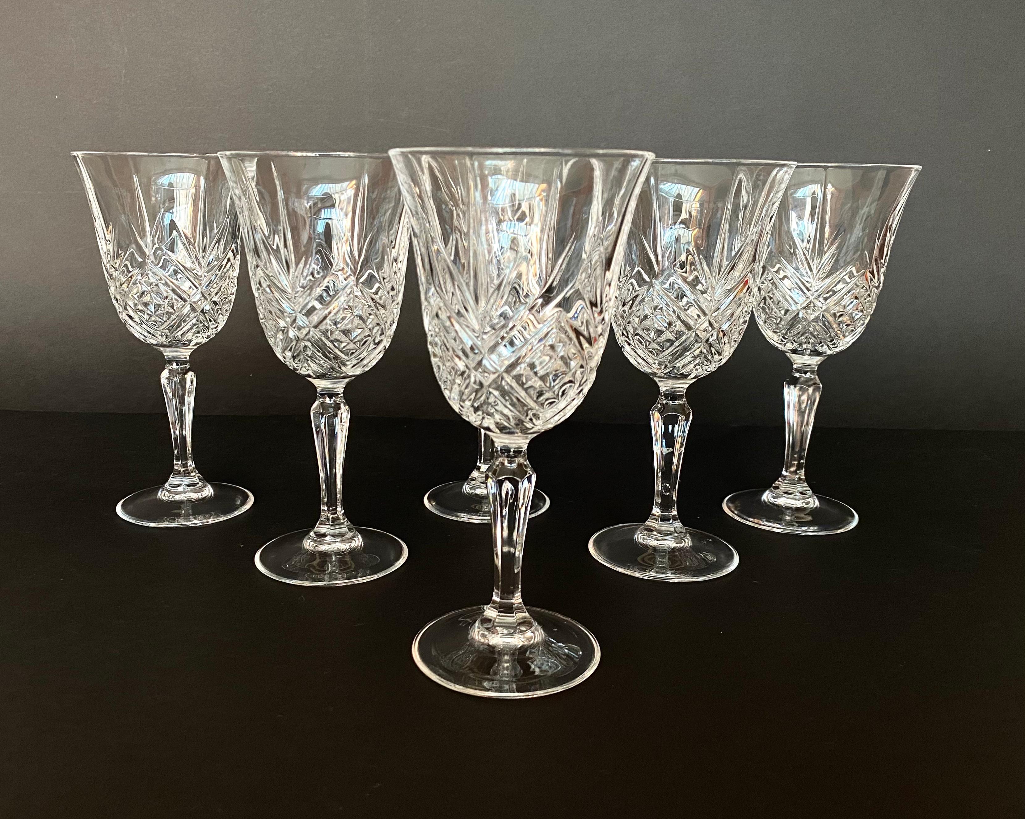 Stunning Crystal Wine Glasses, Set 6, France, 1980 Vintage Wine Glasses 3