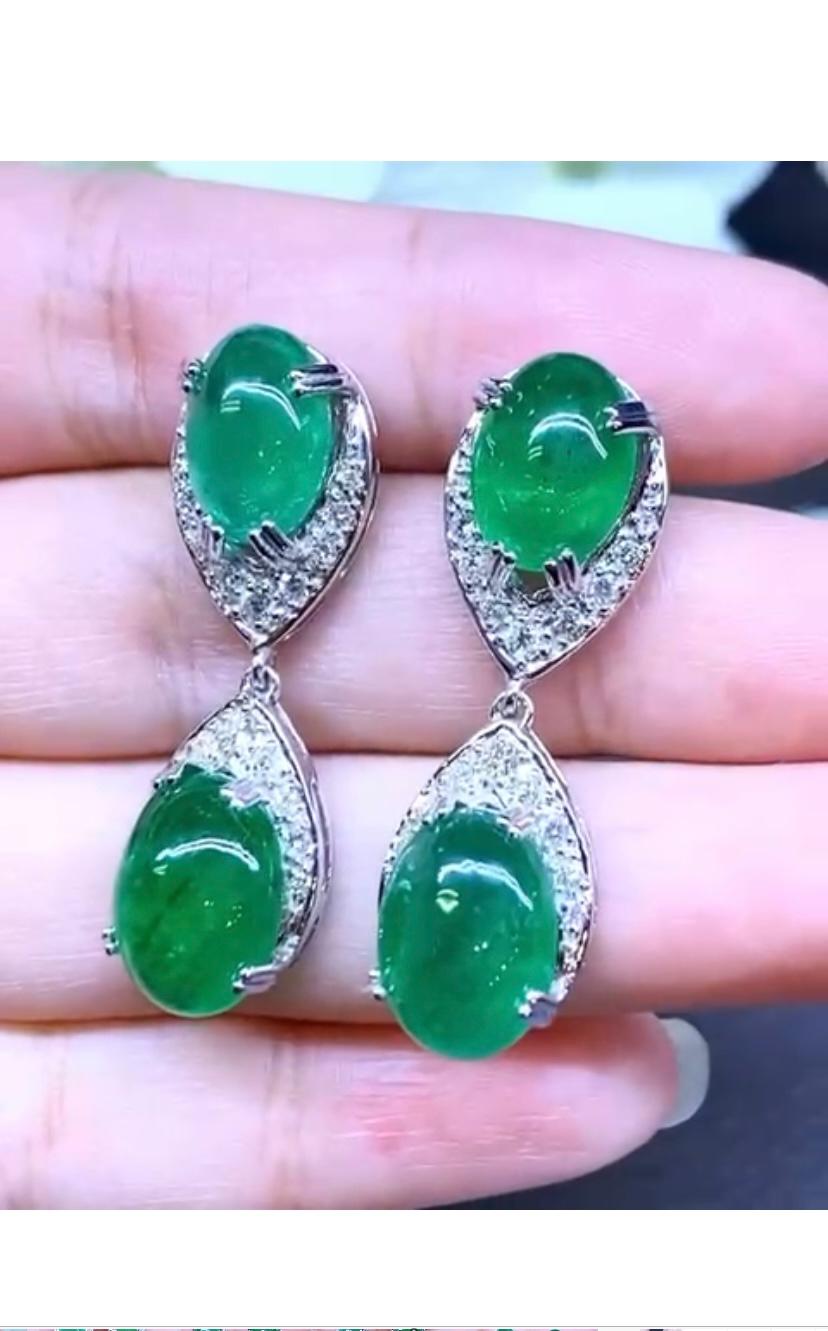 Round Cut Stunning Ct 22, 30 of Zambia Emeralds and Diamonds on Earrings For Sale