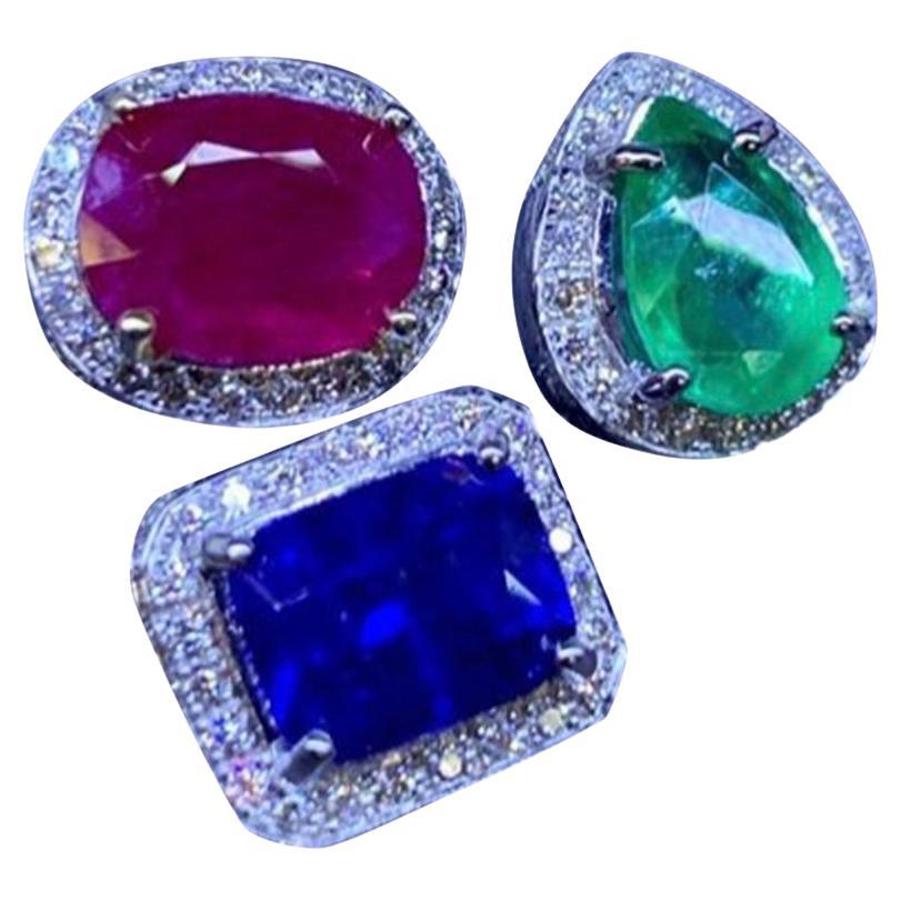 Stunning Ct 8, 26 of Burma Ruby, Ceylon Sapphire, Colombia Emerald and Diamonds For Sale