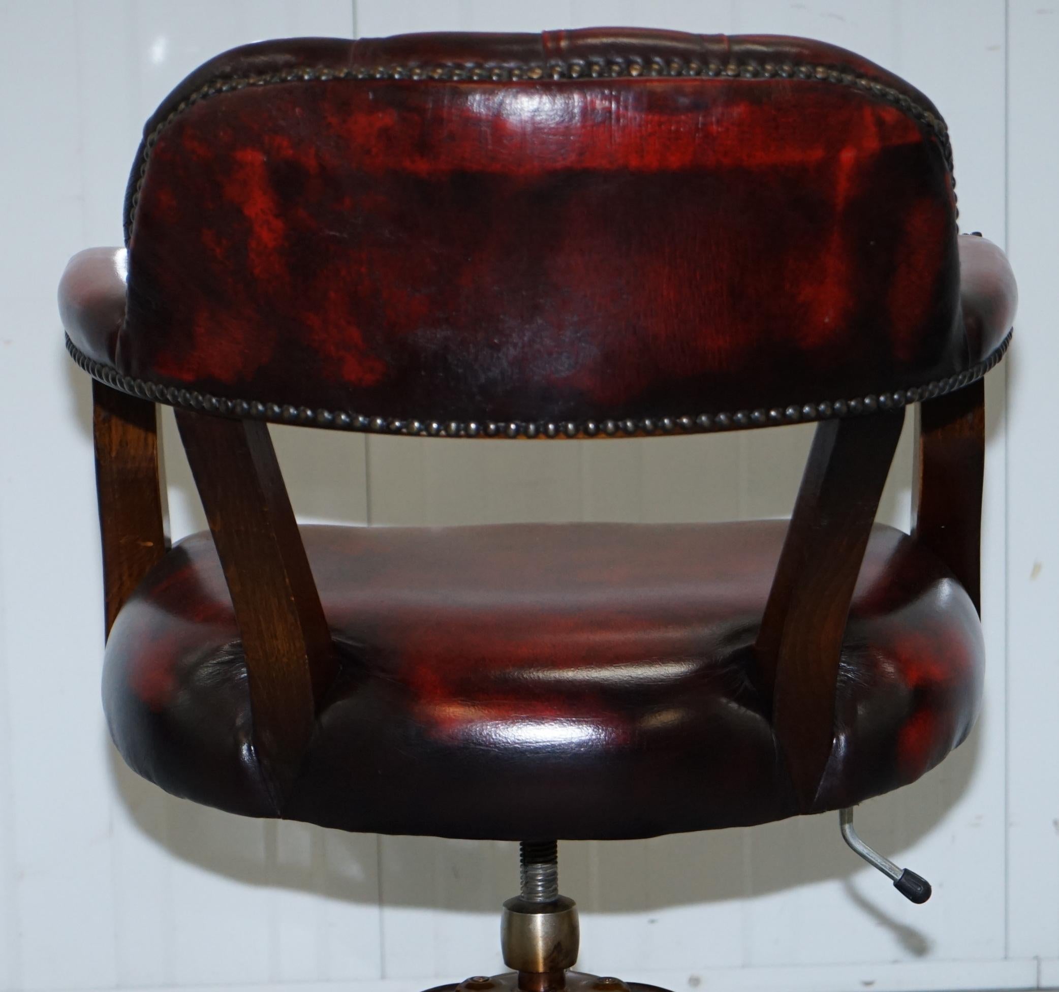 Stunning Cushioned Chesterfield Admirals Court Captains Oxblood Leather Chair 7