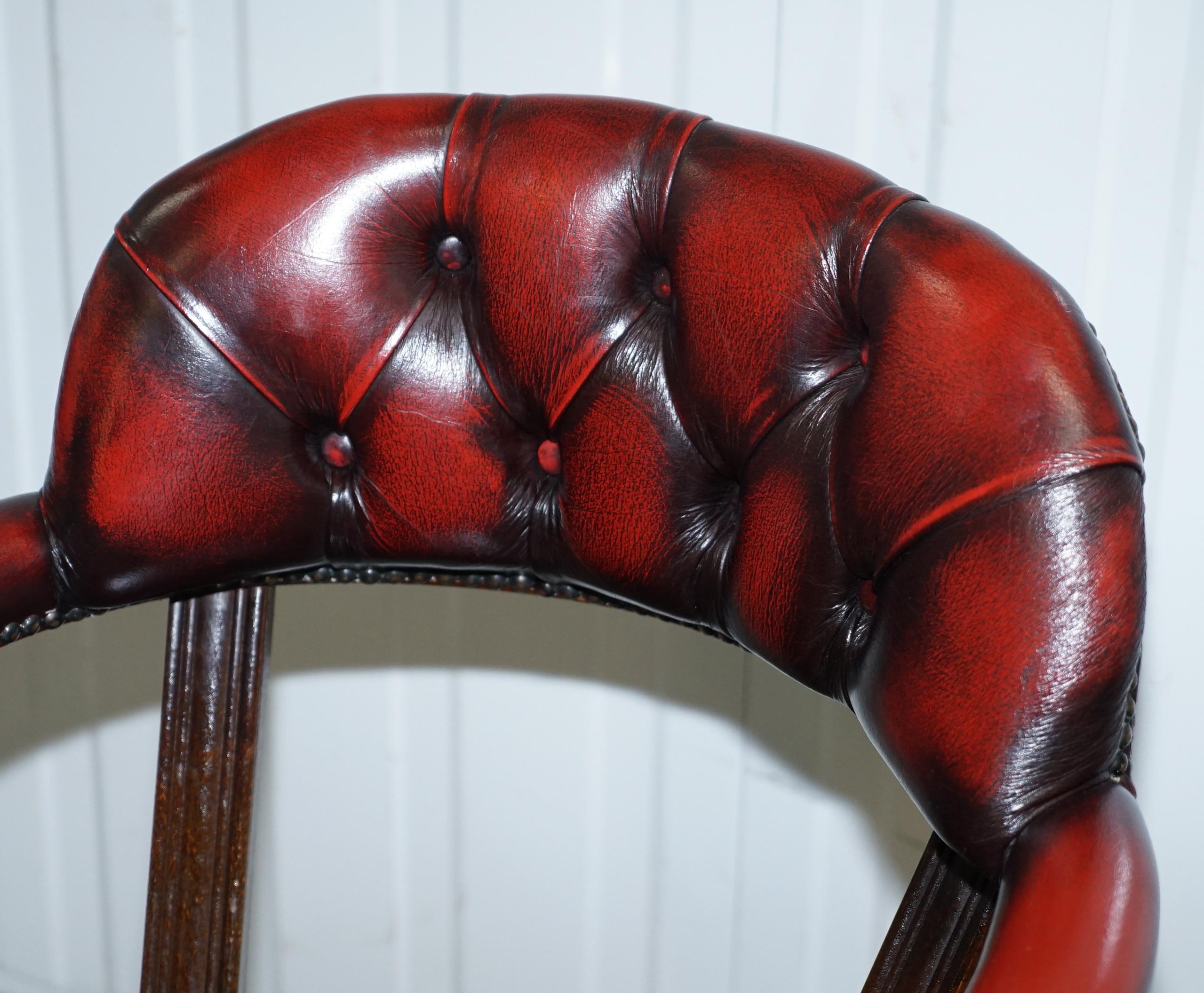 British Stunning Cushioned Chesterfield Admirals Court Captains Oxblood Leather Chair