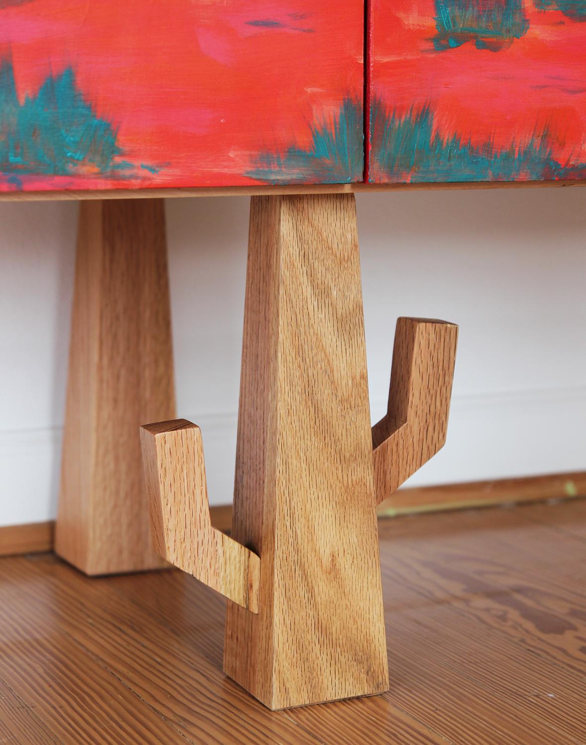 Stunning custom contemporary modern sideboard with a two-toned abstract Southern desert landscape by Texas artist, Nathan Sing. This handmade sideboard was custom made in Houston, Texas in collaboration with Nathan Sing. This sideboard has two