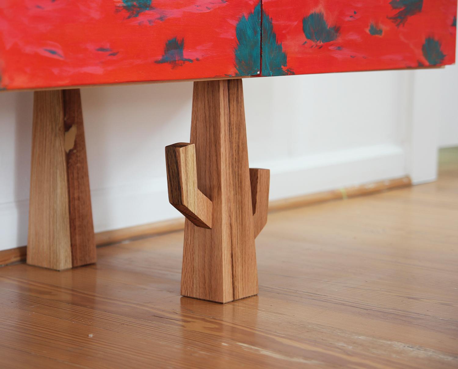 Oak Stunning Custom Contemporary Abstract Modern Sideboard with Nathan Sing Painting
