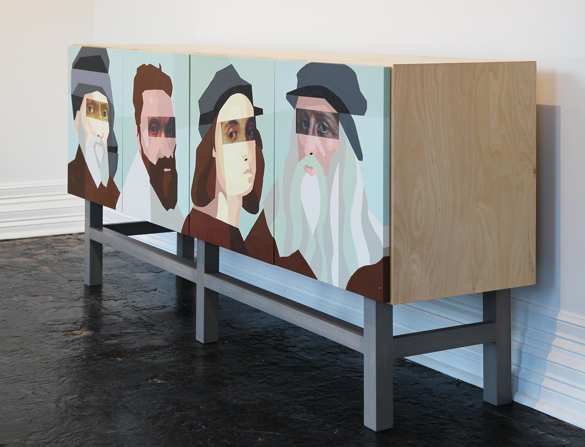 Atemberaubendes zeitgenössisches modernes Sideboard mit Frank Trocino-Gemälde (Postmoderne) im Angebot