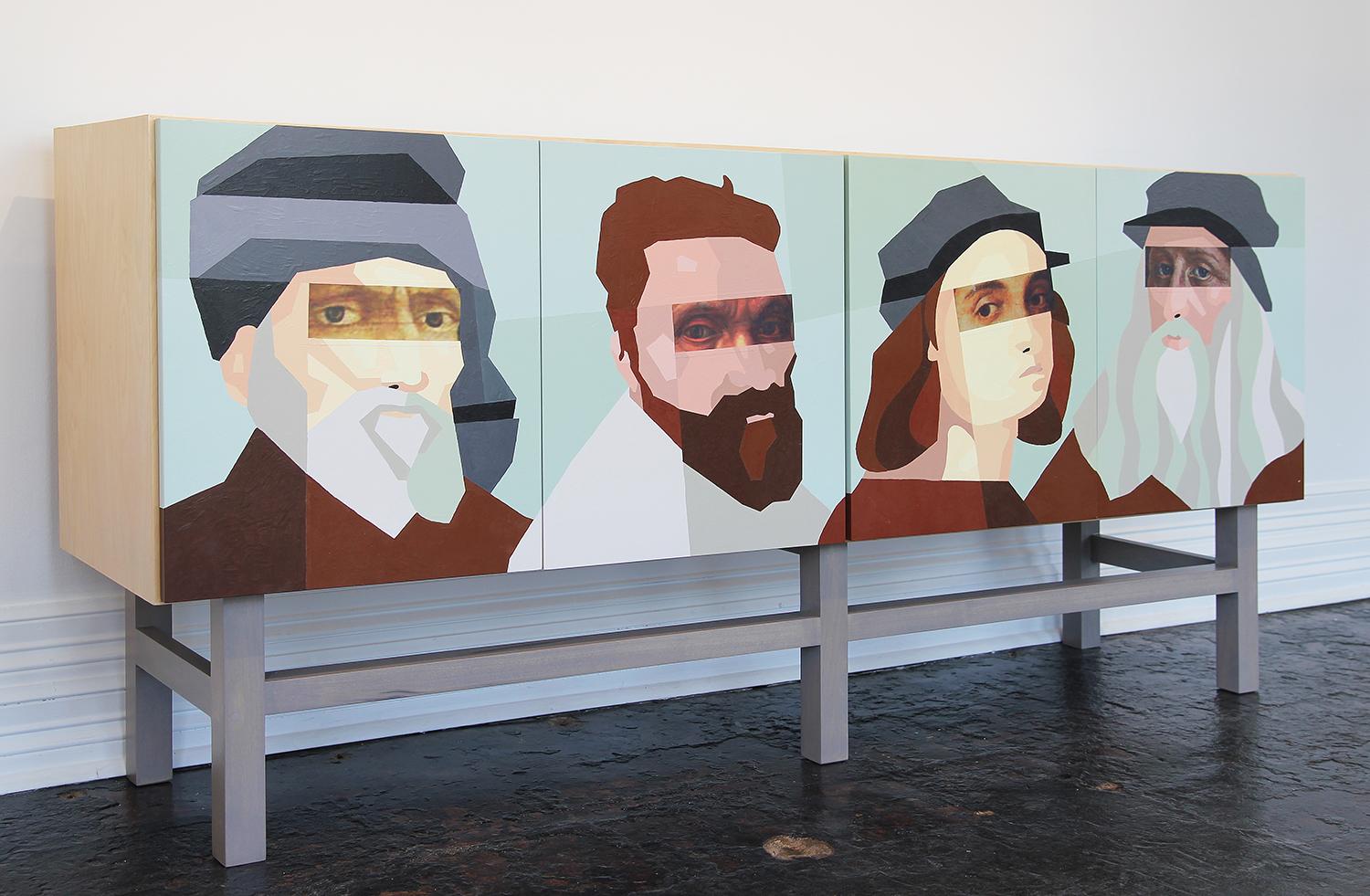 Atemberaubendes zeitgenössisches modernes Sideboard mit Frank Trocino-Gemälde (amerikanisch) im Angebot