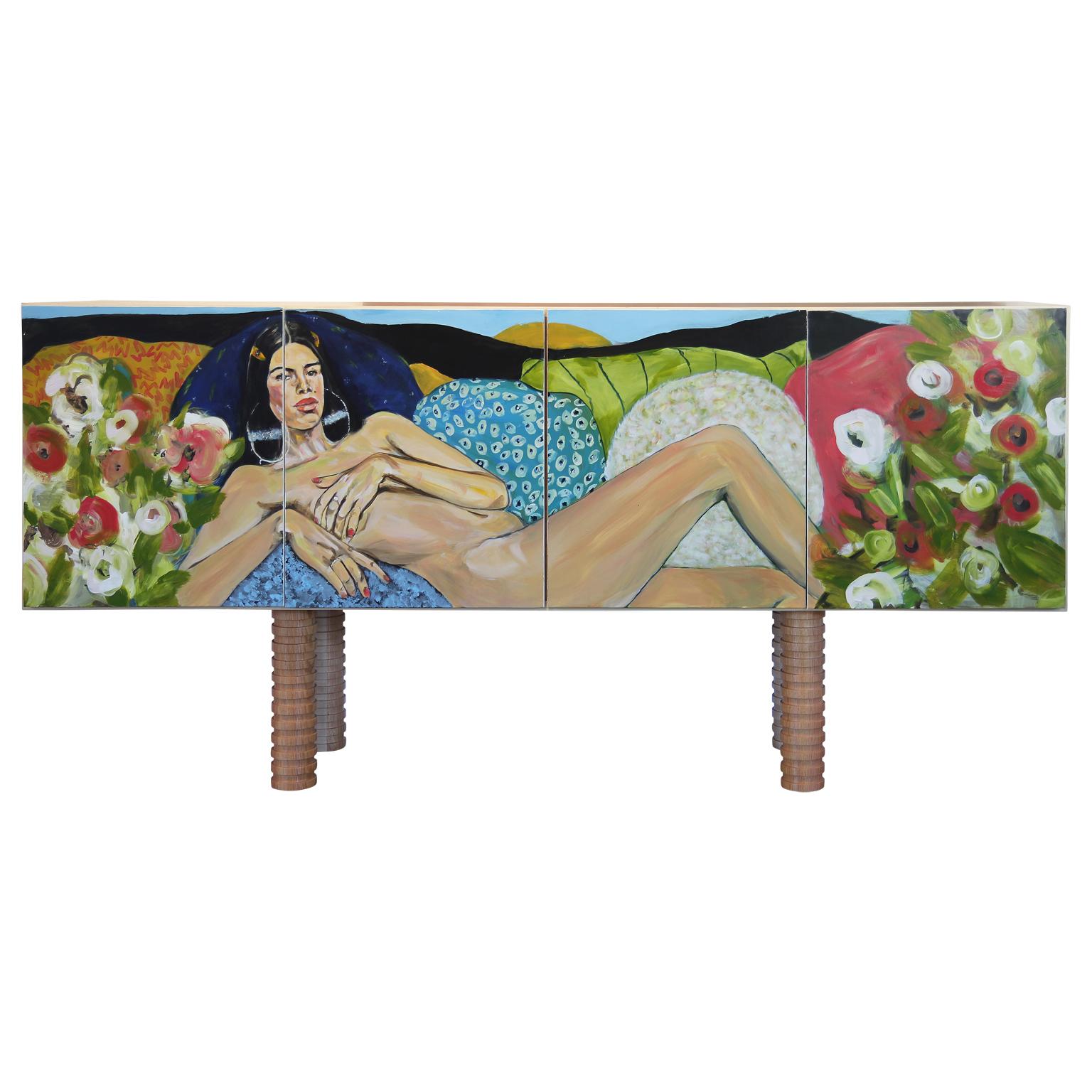 Stunning Custom Contemporary Modern Sideboard with Gustav Klimt Style Painting For Sale 2