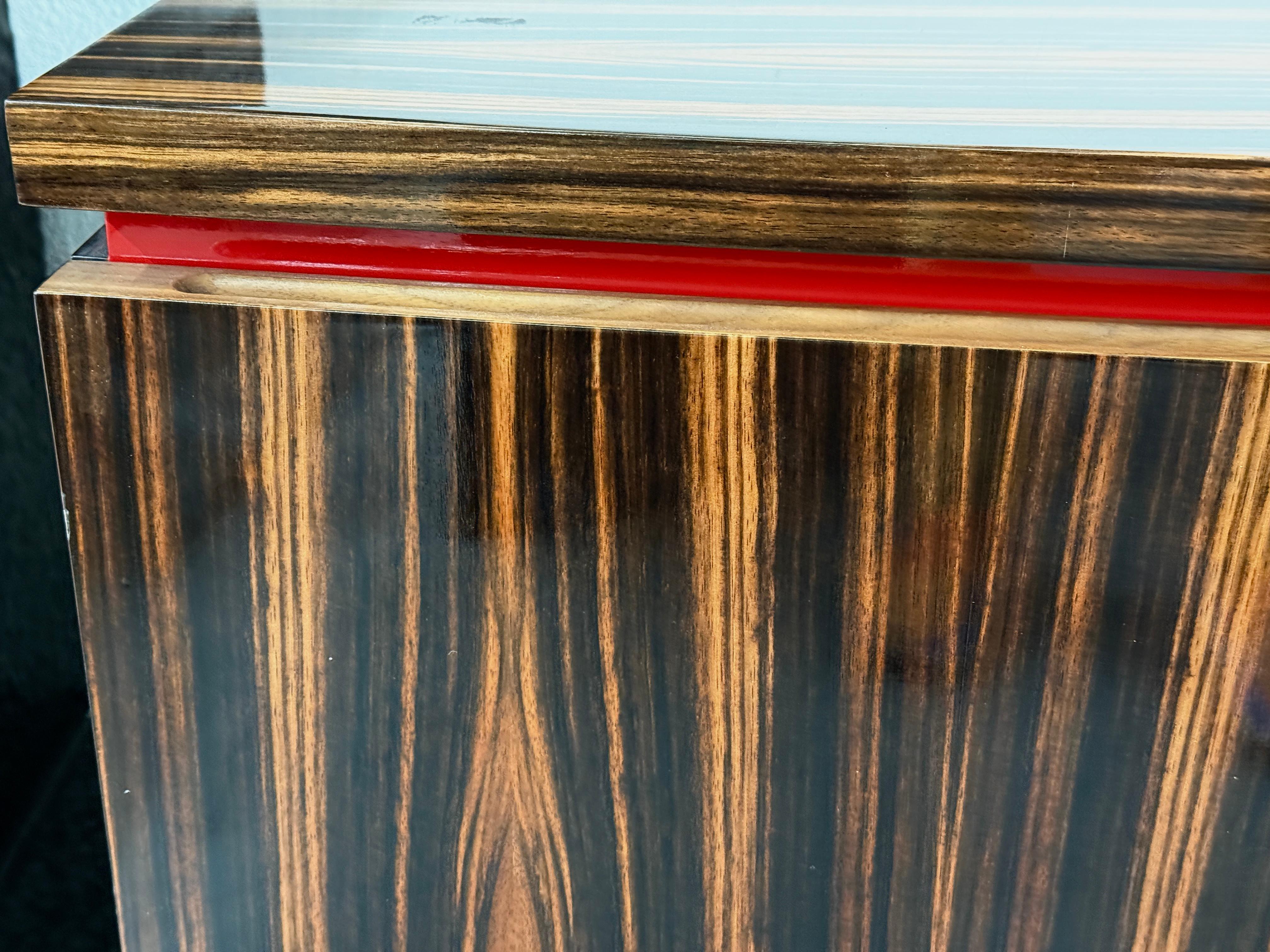 Stunning Custom Macassar Ebony Small Server Sideboard In Good Condition For Sale In Palm Springs, CA