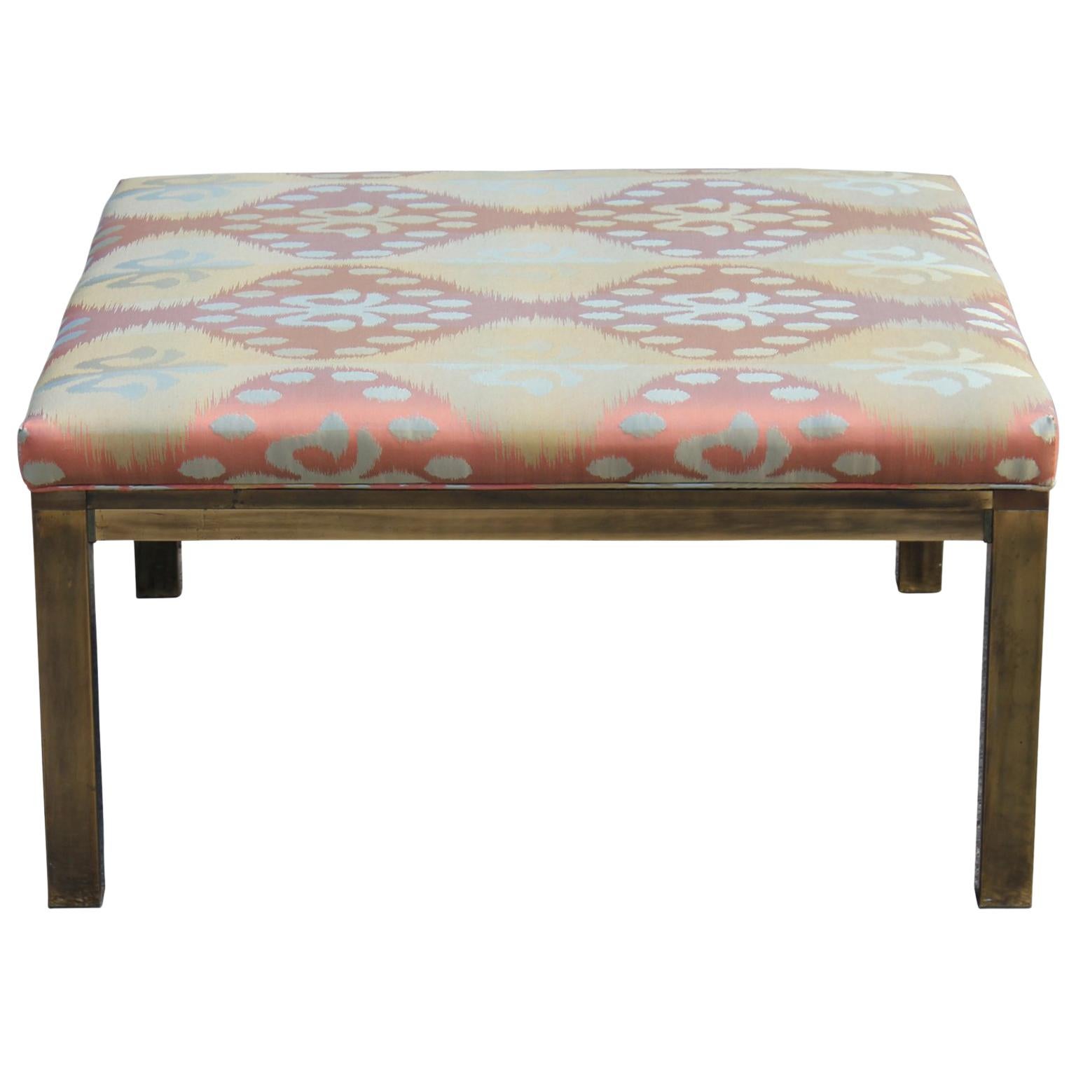 Stunning Custom Modern Peach Gold and Brass Pattern Bench or Ottoman
