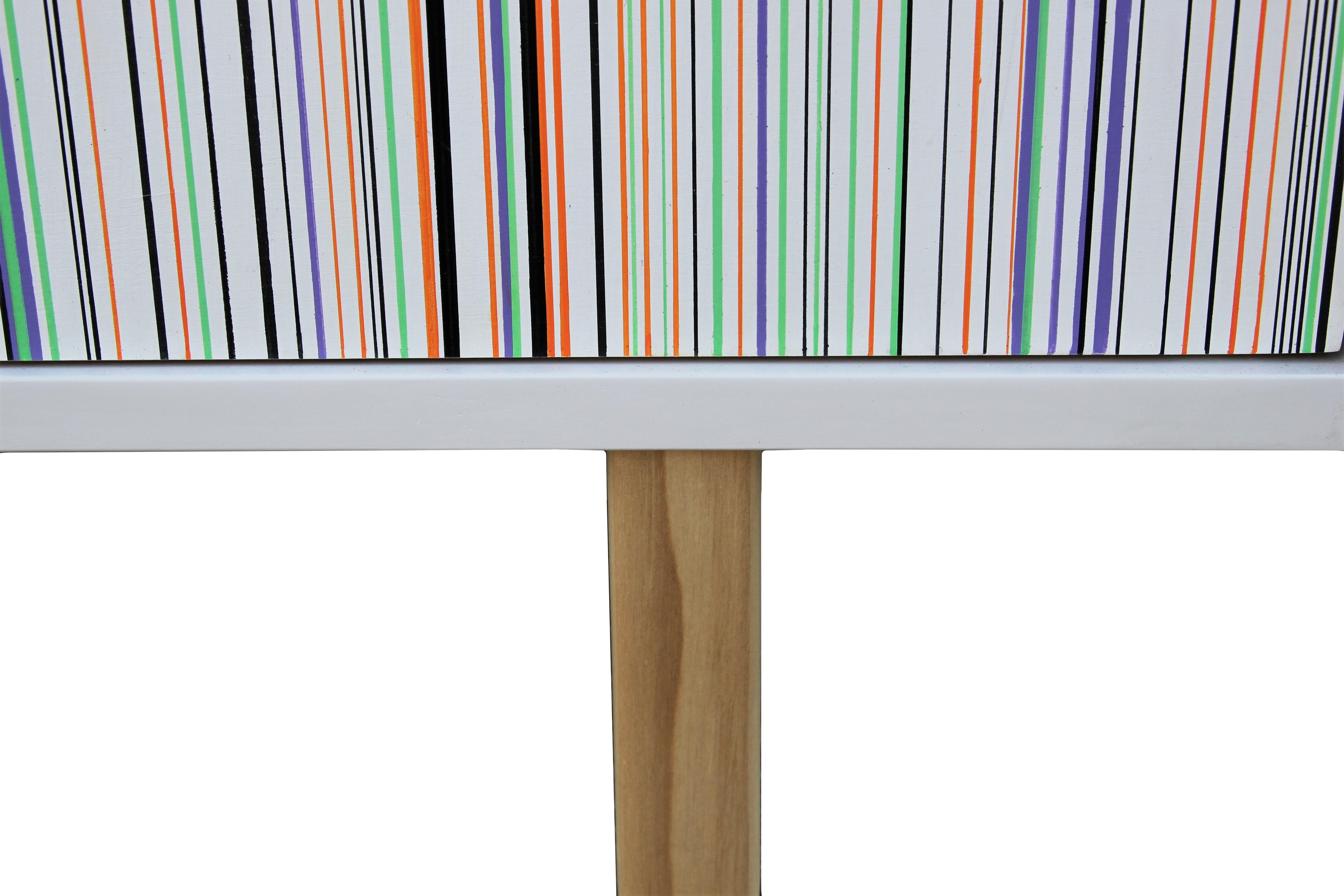 Contemporary Stunning Custom ModernHand Painted Stripe Op Art Credenza / Sideboard Cruz Diez
