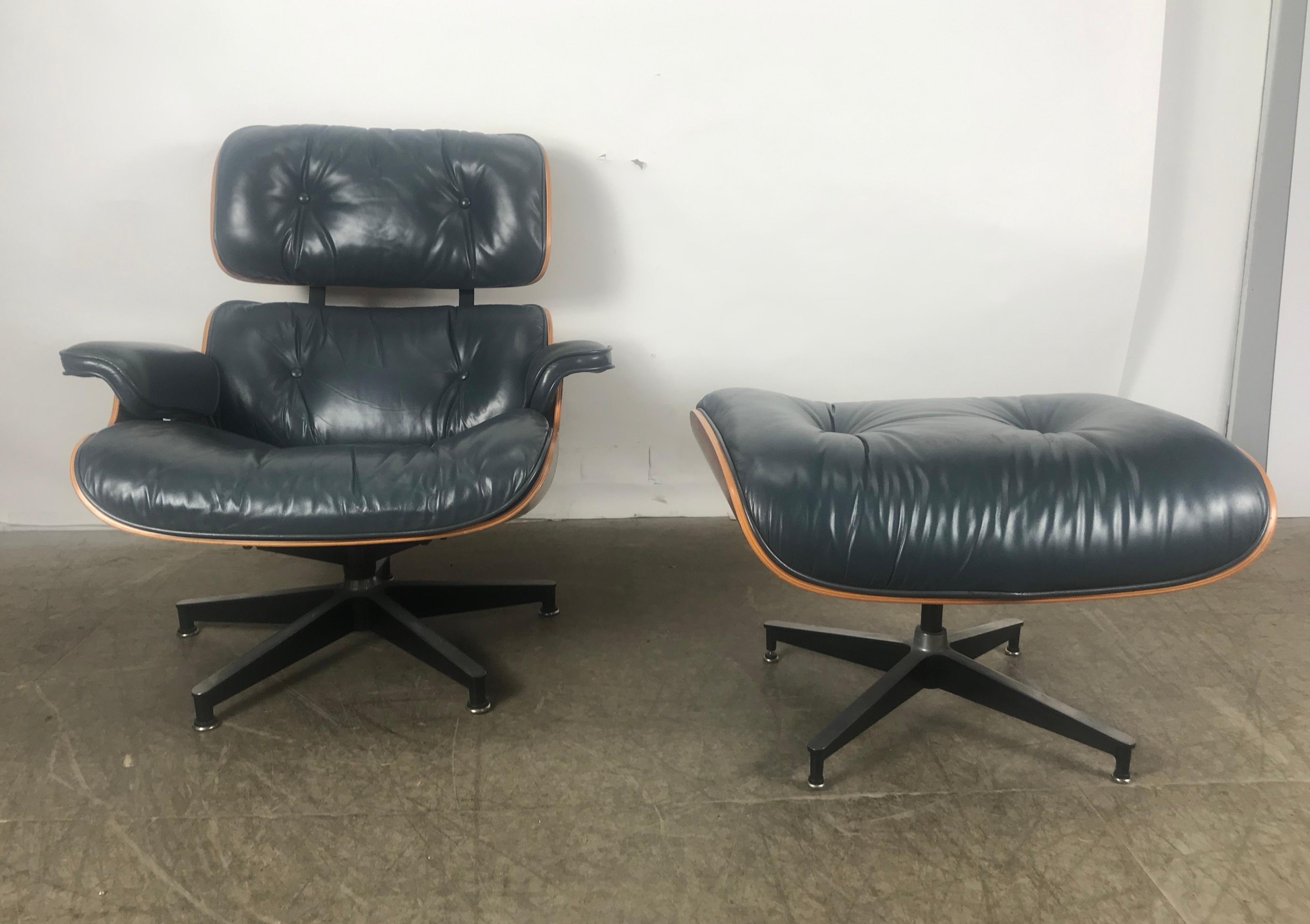 Stunning Custom Order Lounge Chair and Ottoman by Charles Eames, Blue Leather 1