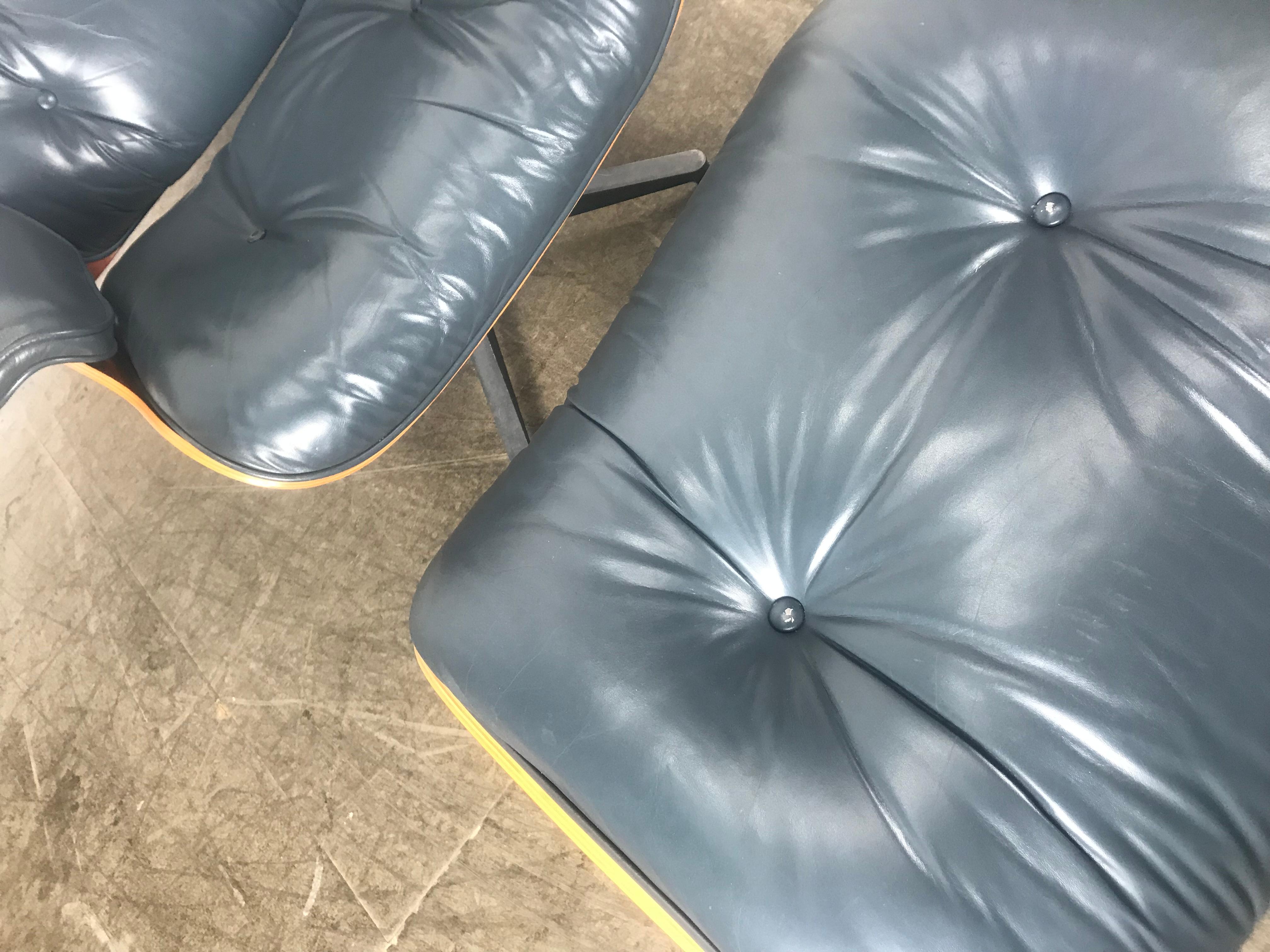 Stunning Custom Order Lounge Chair and Ottoman by Charles Eames, Blue Leather 2