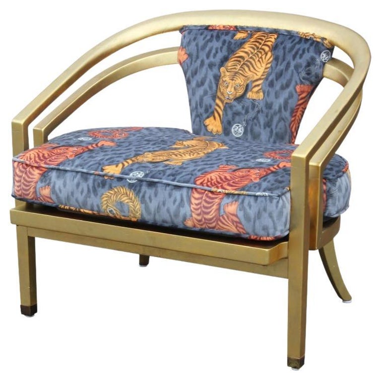 Stunning Custom Sculptural Modern Tiger Print 22-Karat Gold Leaf Chair For Sale