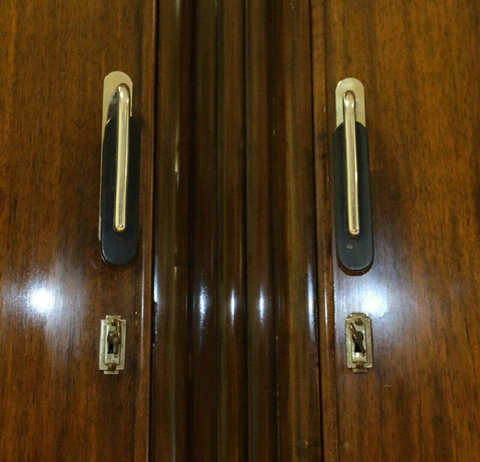 English Stunning C.W.S Art Deco Walnut Brown Double Wardrobe on Wheels Part of a Set