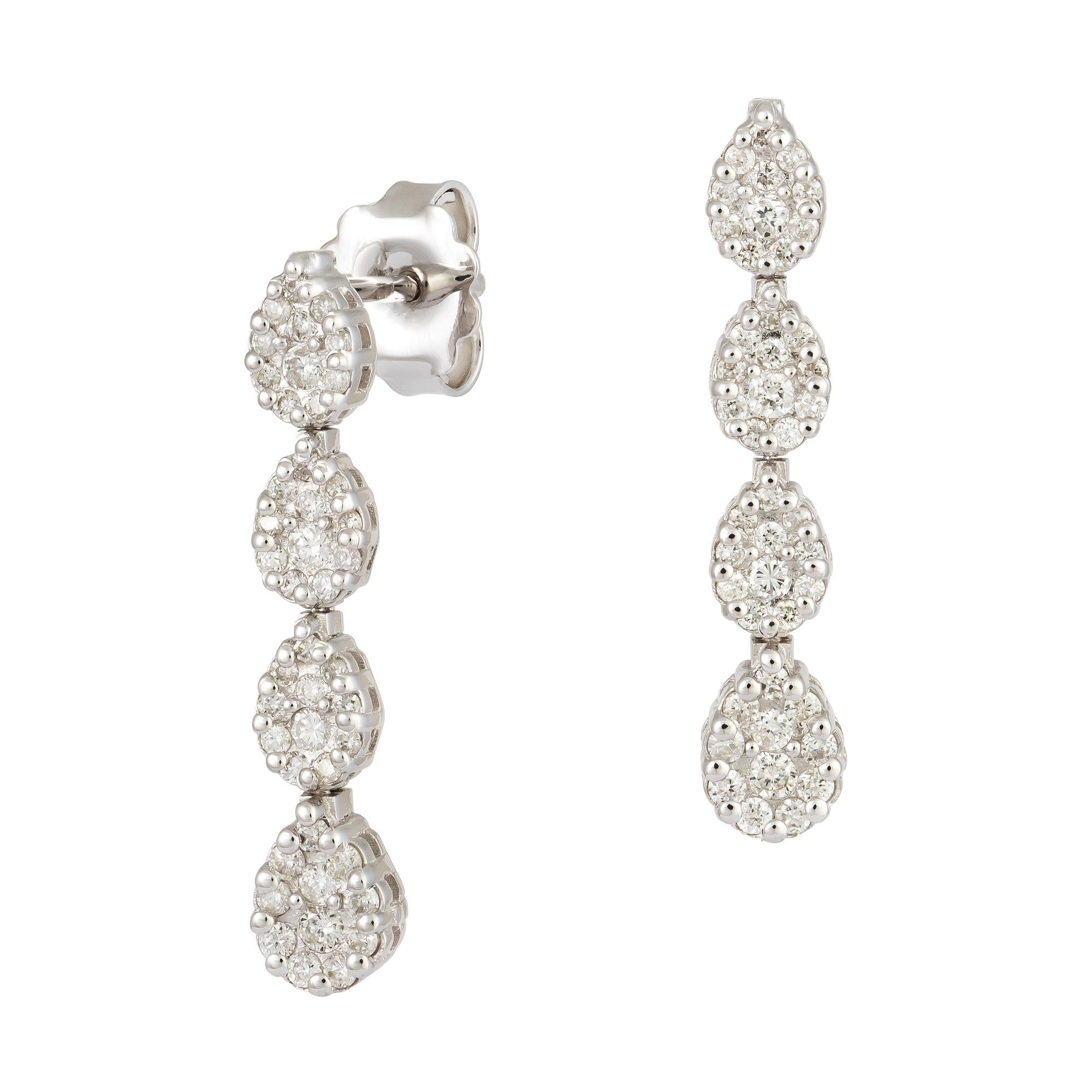Stunning Dangle White Gold 18K Earrings Diamond For Her In New Condition For Sale In Montreux, CH