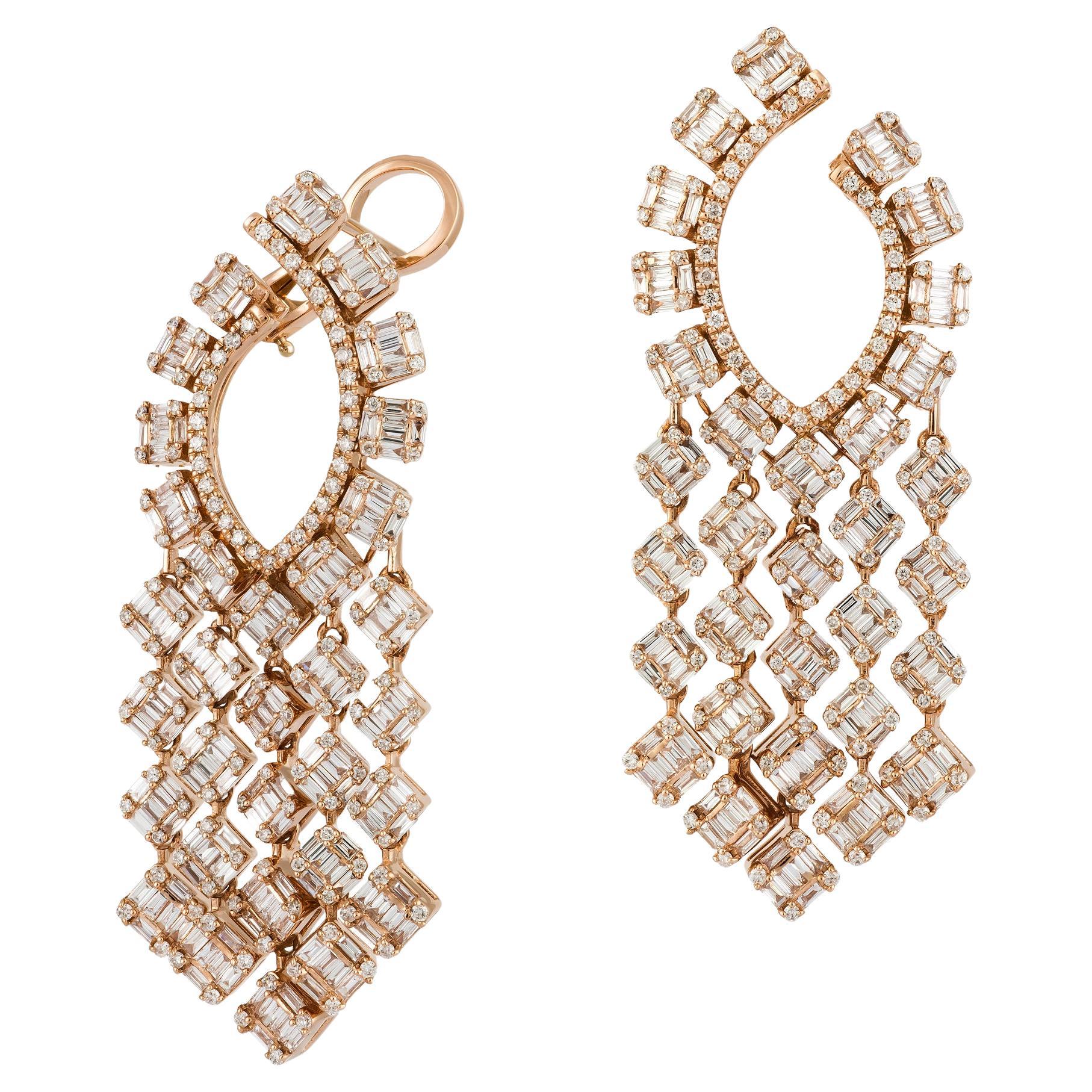 Stunning Dangle White Gold 18K Earrings Diamond for Her