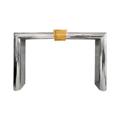 Stunning Danny Alessandro Fireplace Surround in Stainless Steel and Brass 1980s
