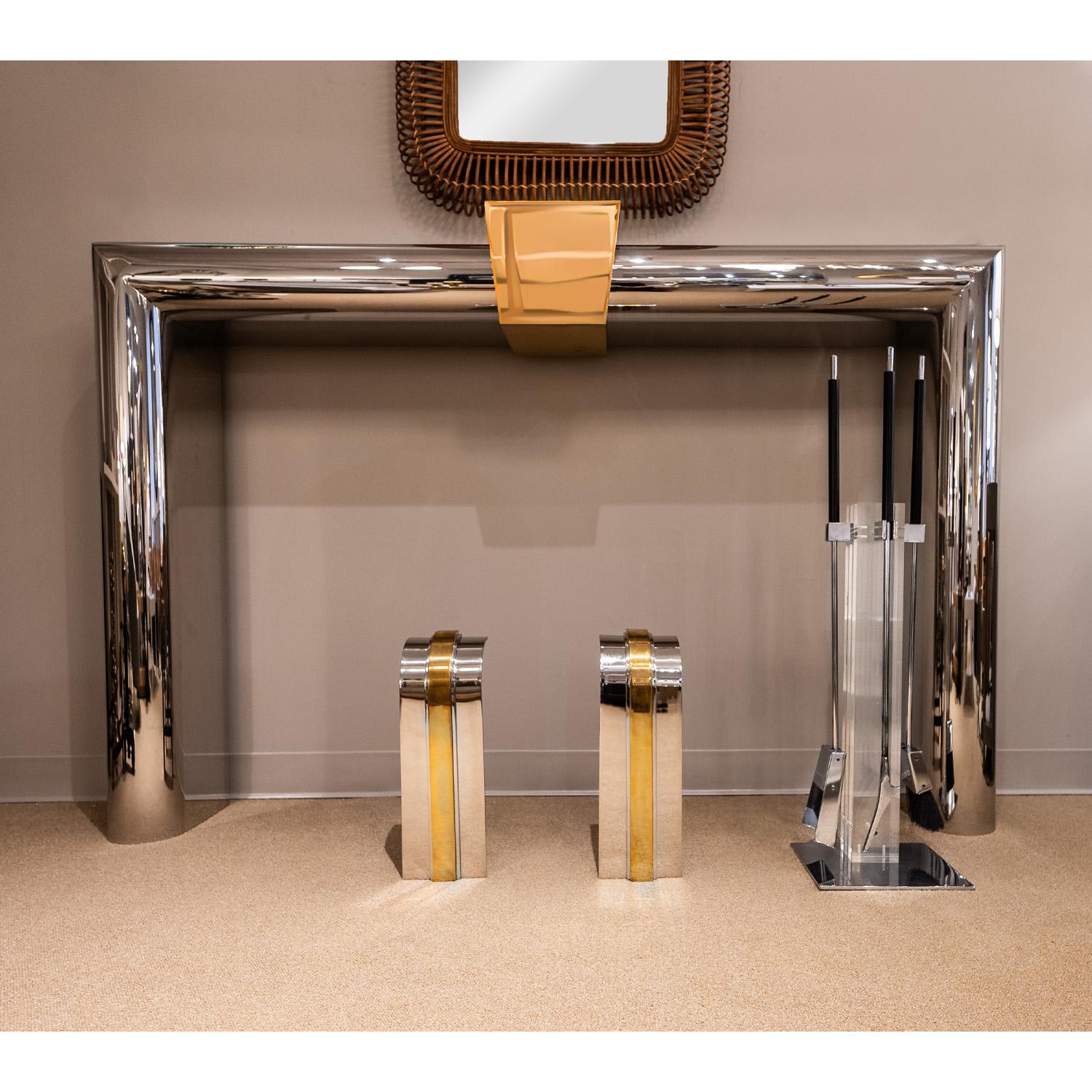 Late 20th Century Stunning Danny Alessandro Fireplace Surround in Stainless Steel and Brass 1980s