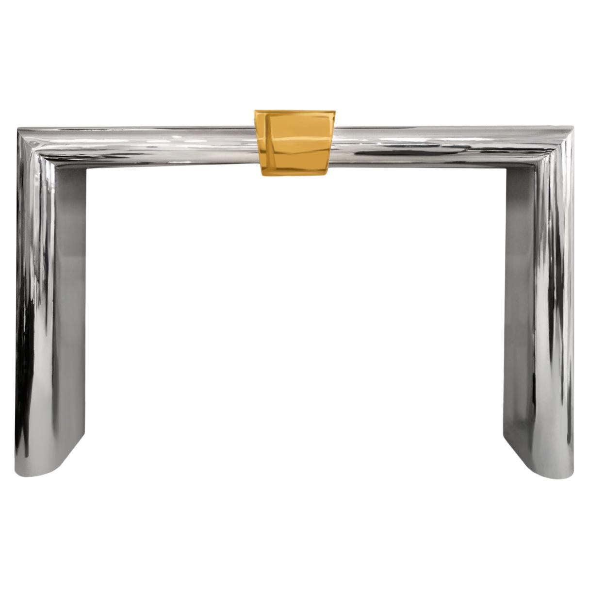 Stunning Danny Alessandro Fireplace Surround in Stainless Steel and Brass 1980s