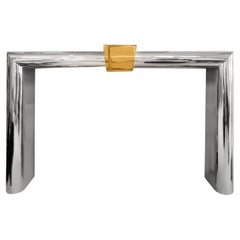 Vintage Stunning Danny Alessandro Fireplace Surround in Stainless Steel and Brass 1980s