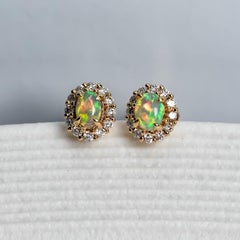 Atemberaubende dunkle Kristall Opal Diamant Hola Ohrstecker 14k Gelbgold