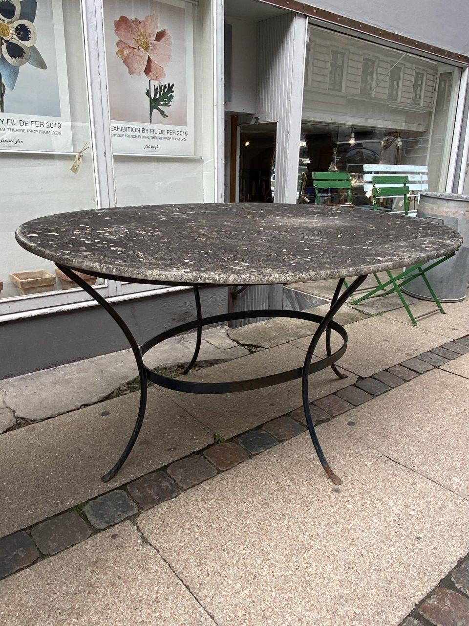 French Stunning Dark Marble Top Iron Framed Table for 6-France 1900 